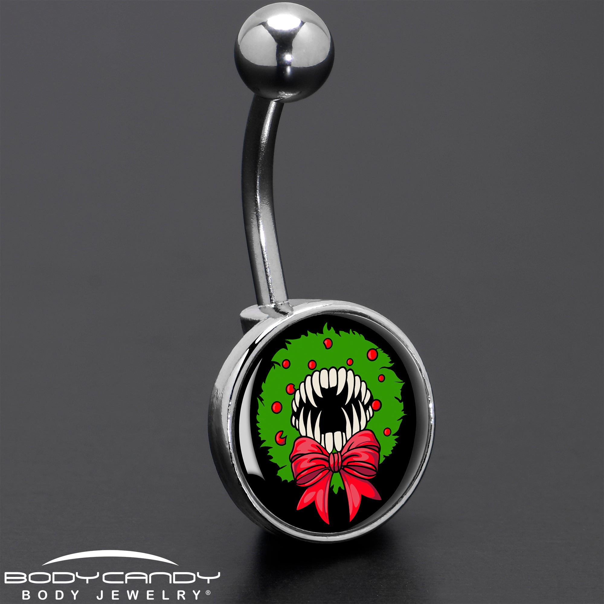 Holiday Vampire Wreath  Stainless Steel Belly Ring custom design option