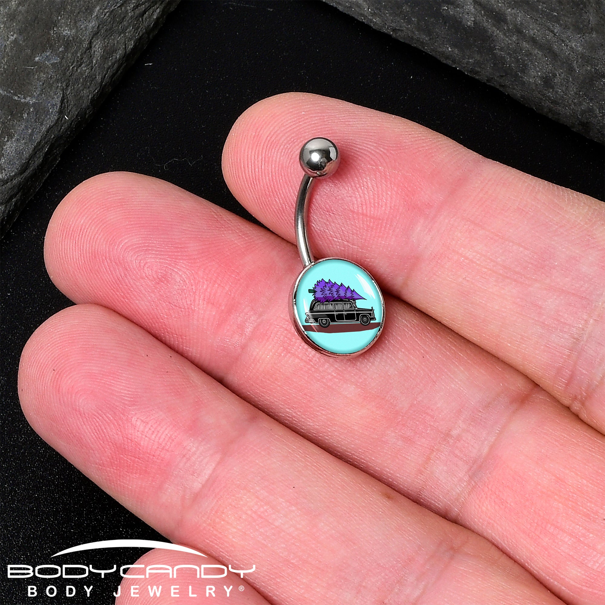 Holiday Christmas Hearse  Stainless Steel Belly Ring lightweight comfortable