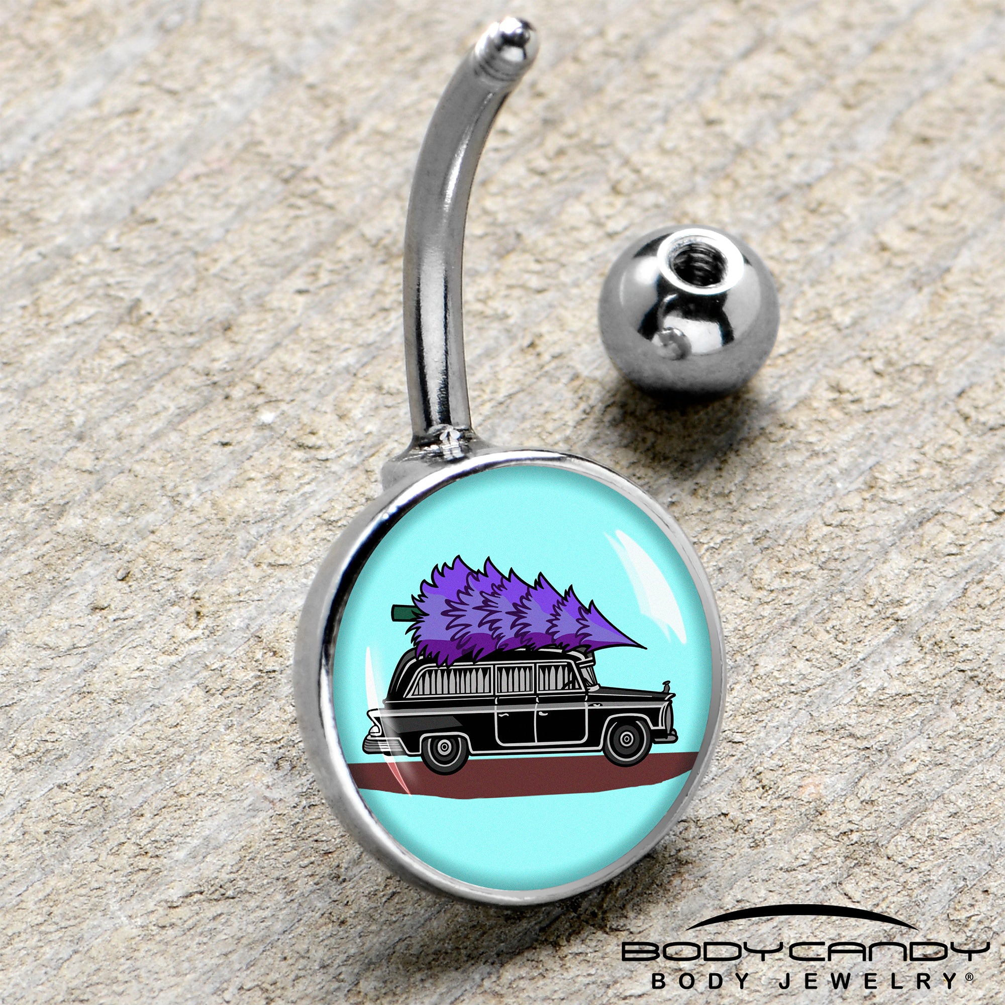 Holiday Christmas Hearse  Stainless Steel Belly Ring handmade design