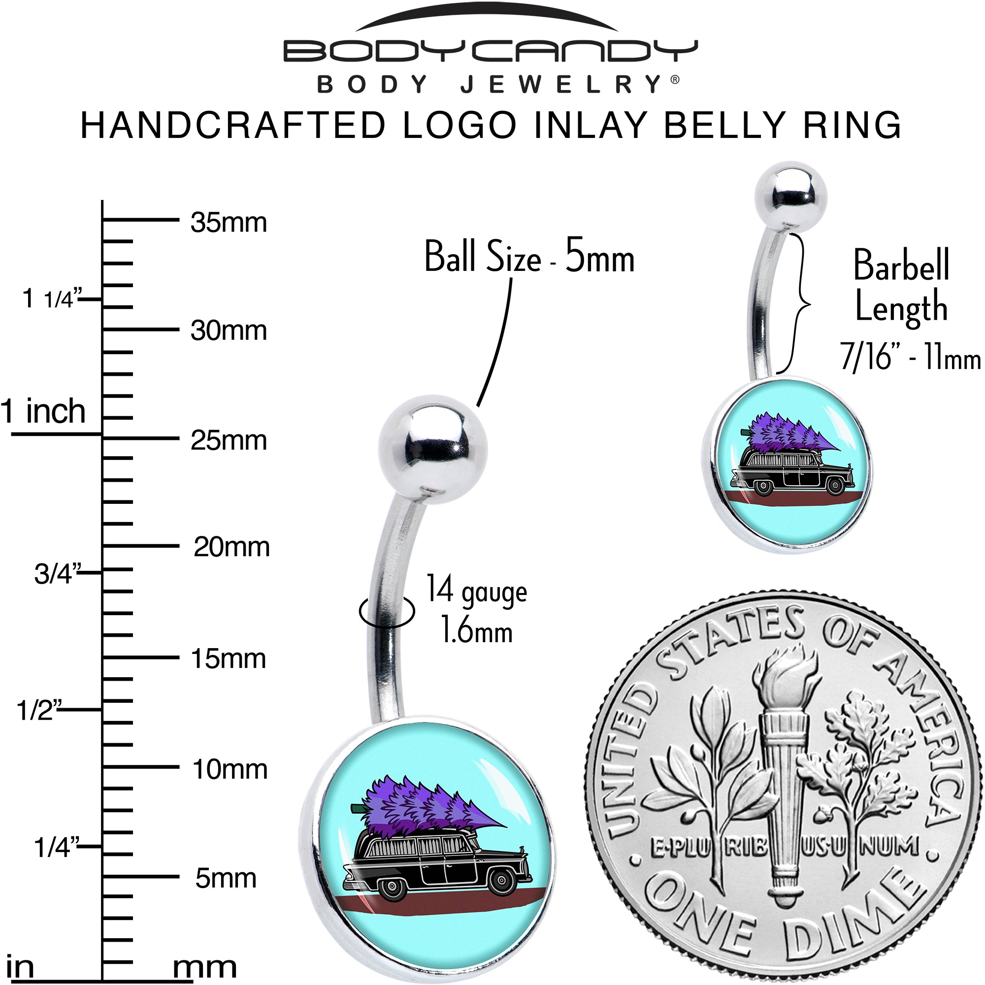 Holiday Christmas Hearse  Stainless Steel Belly Ring stainless steel navel piercing