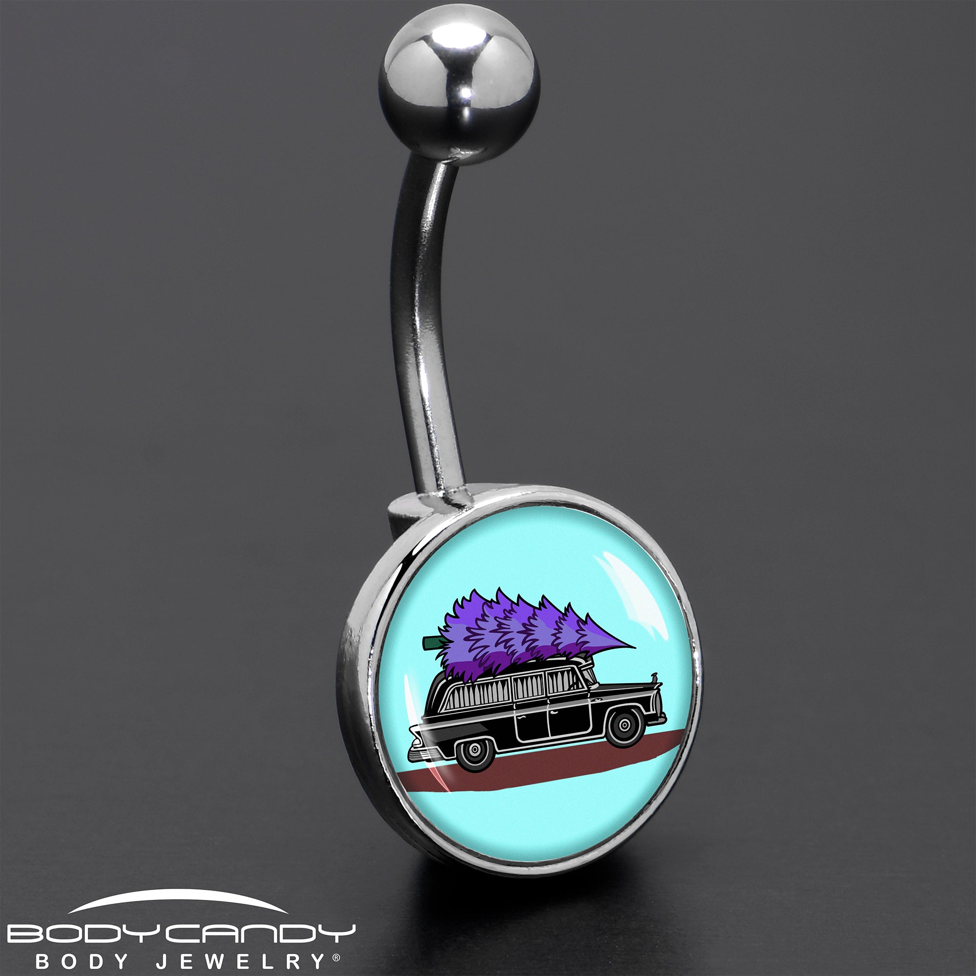 Holiday Christmas Hearse  Stainless Steel Belly Ring custom design option