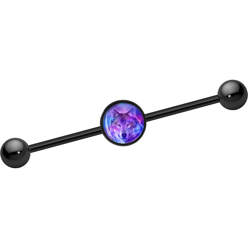 14 Gauge Black Anodized Universal Harmony Wolf Industrial Barbell 37mm