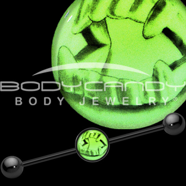 14 Gauge Black Glow in the Dark Fearsome Fangs Industrial Barbell 37mm