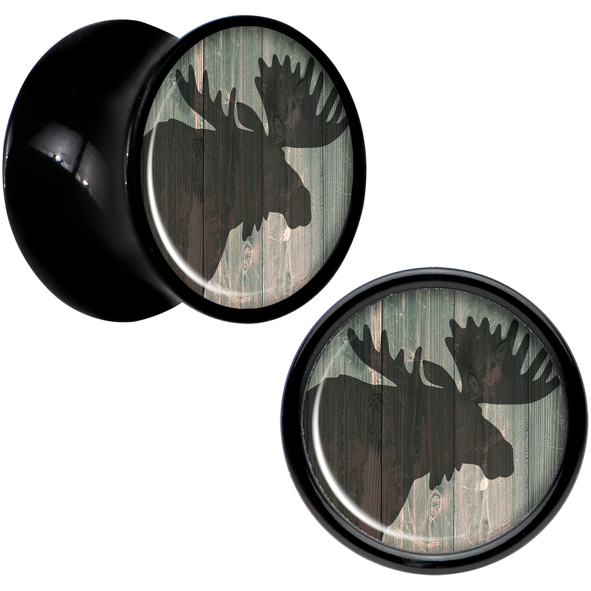 Holiday Rustic Wood Moose Black Acrylic Saddle Plug Set Sizes 5mm to 20mm
