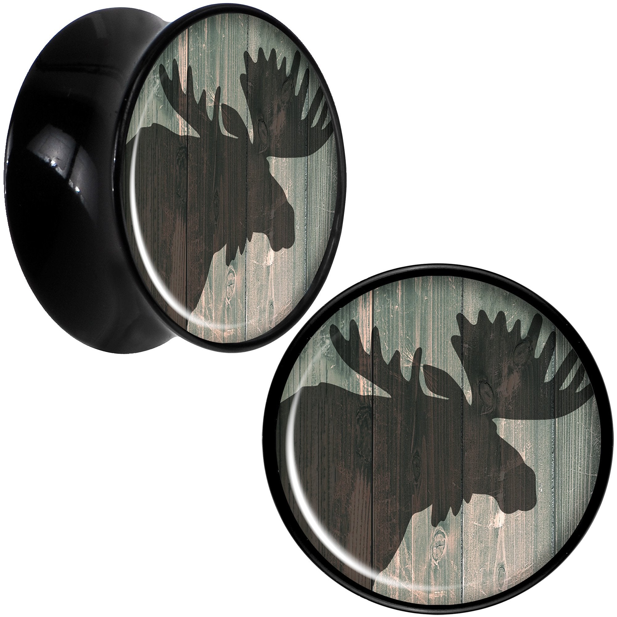 Holiday Rustic Wood Moose Black Acrylic Saddle Plug Set Sizes 5mm to 20mm