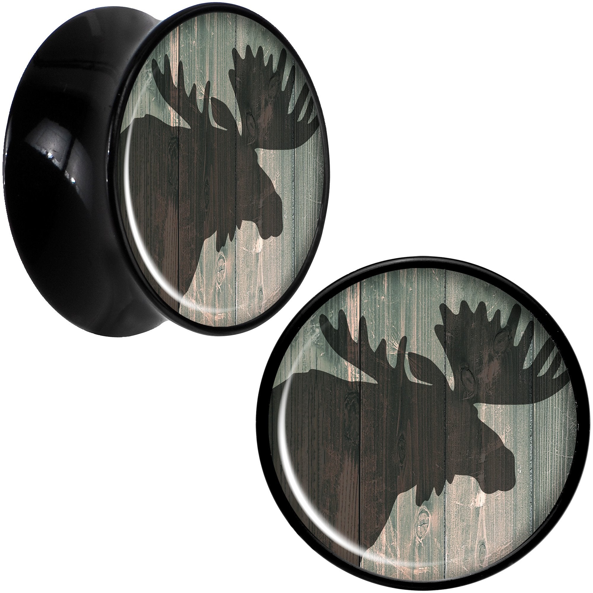 Holiday Rustic Wood Moose Black Acrylic Saddle Plug Set Sizes 5mm to 20mm