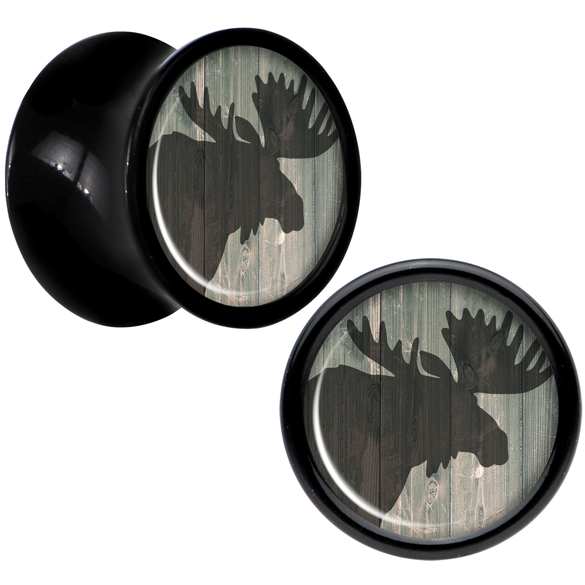 Holiday Rustic Wood Moose Black Acrylic Saddle Plug Set Sizes 5mm to 20mm