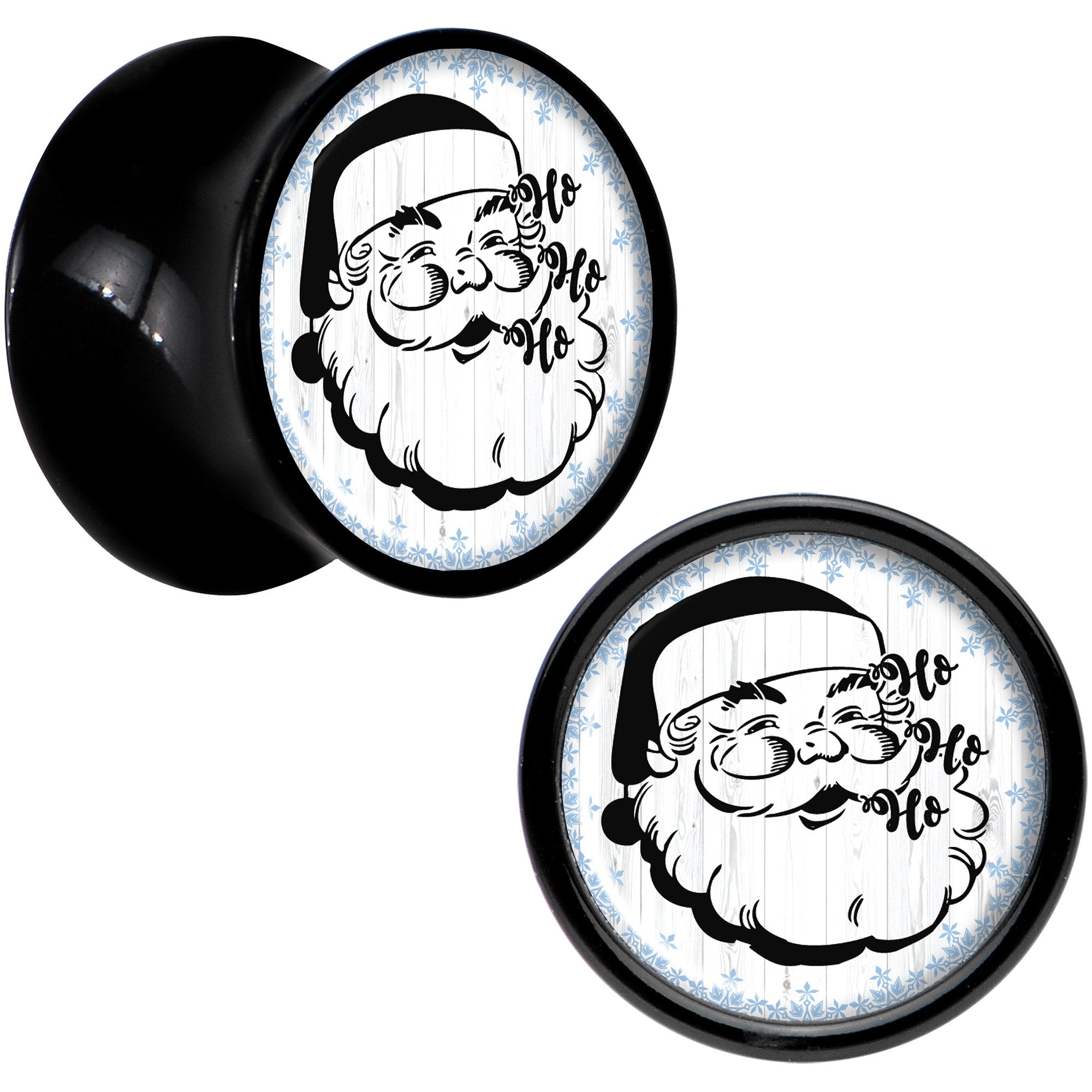 Christmas Retro Santa Ho Ho Ho Black Acrylic Saddle Plug Set Sizes 5mm to 20mm