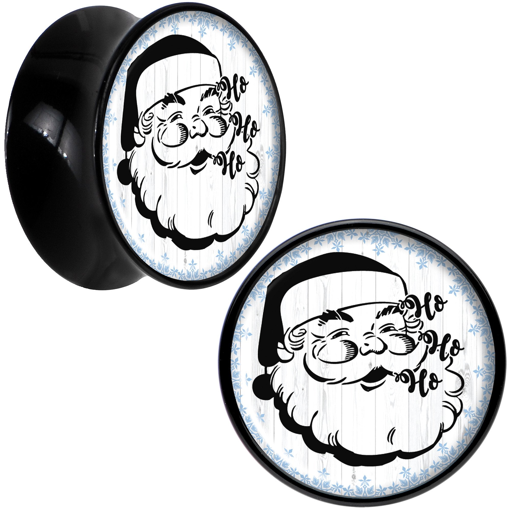 Christmas Retro Santa Ho Ho Ho Black Acrylic Saddle Plug Set Sizes 5mm to 20mm