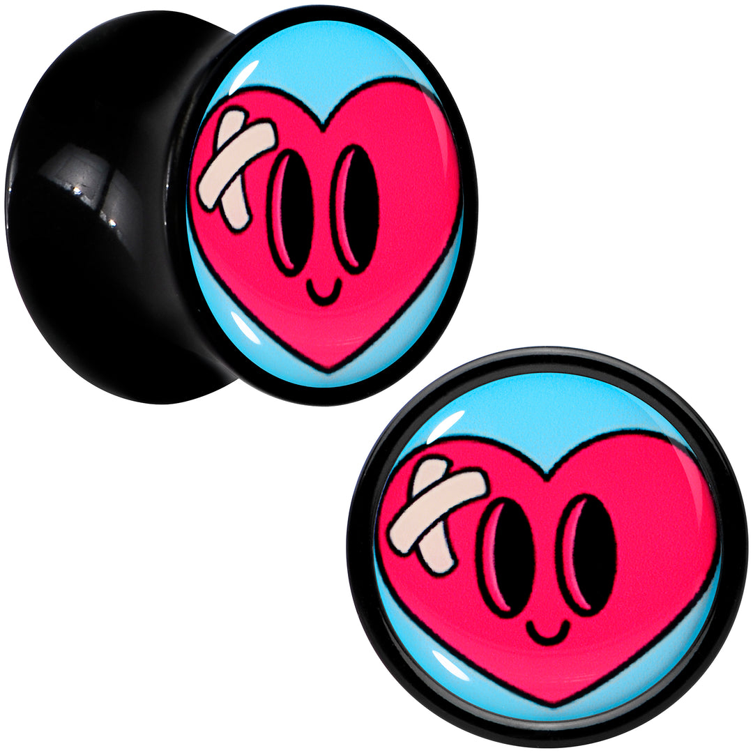 Black Acrylic Heartbreak Bandaged Heart Double Flare Plug Set by Onyx O