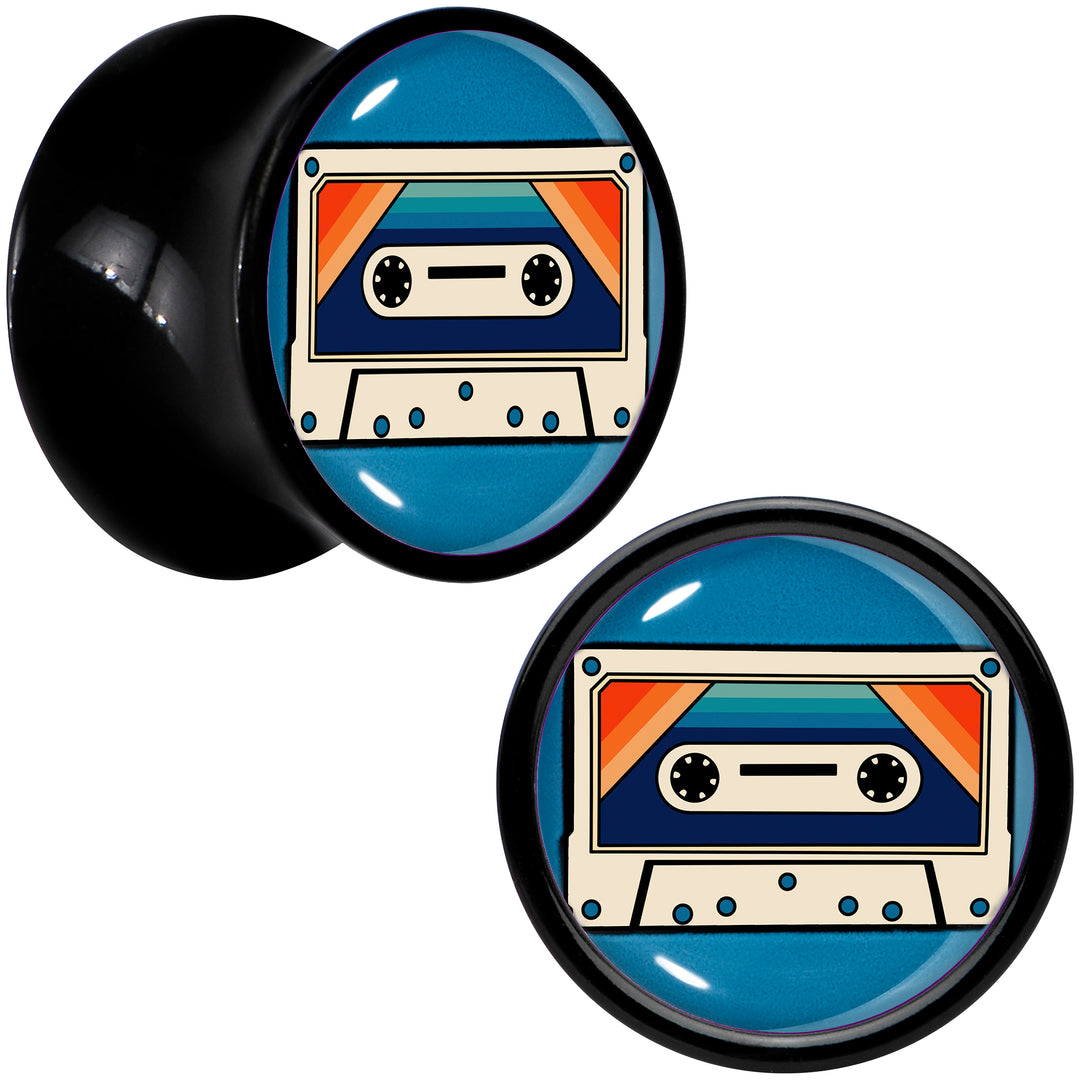 Black Acrylic Retro Cassette Double Flare Plug Set by Onyx O