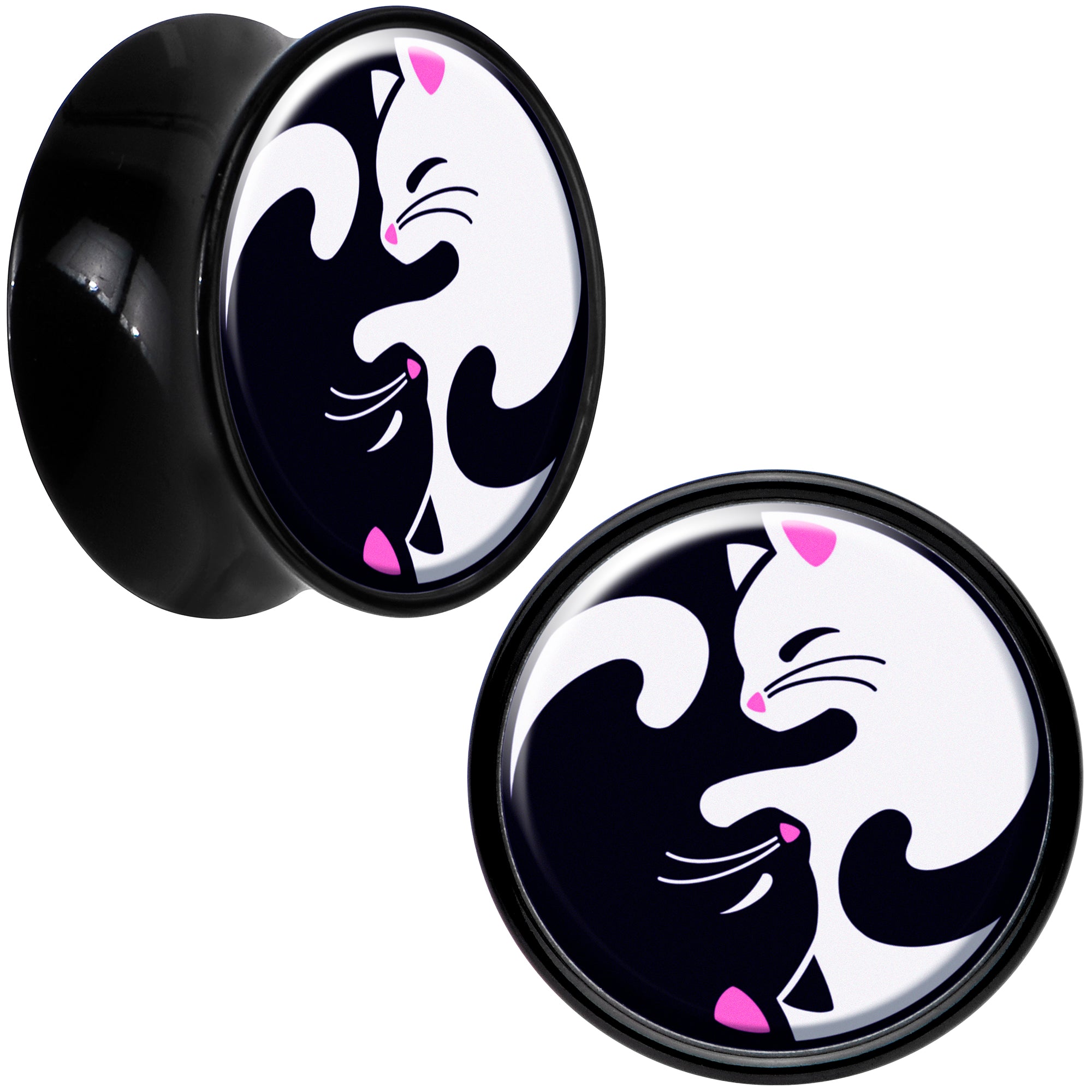Black Acrylic Cute Kitty Cat Yin Yang Double Flare Plug Set by Onyx O