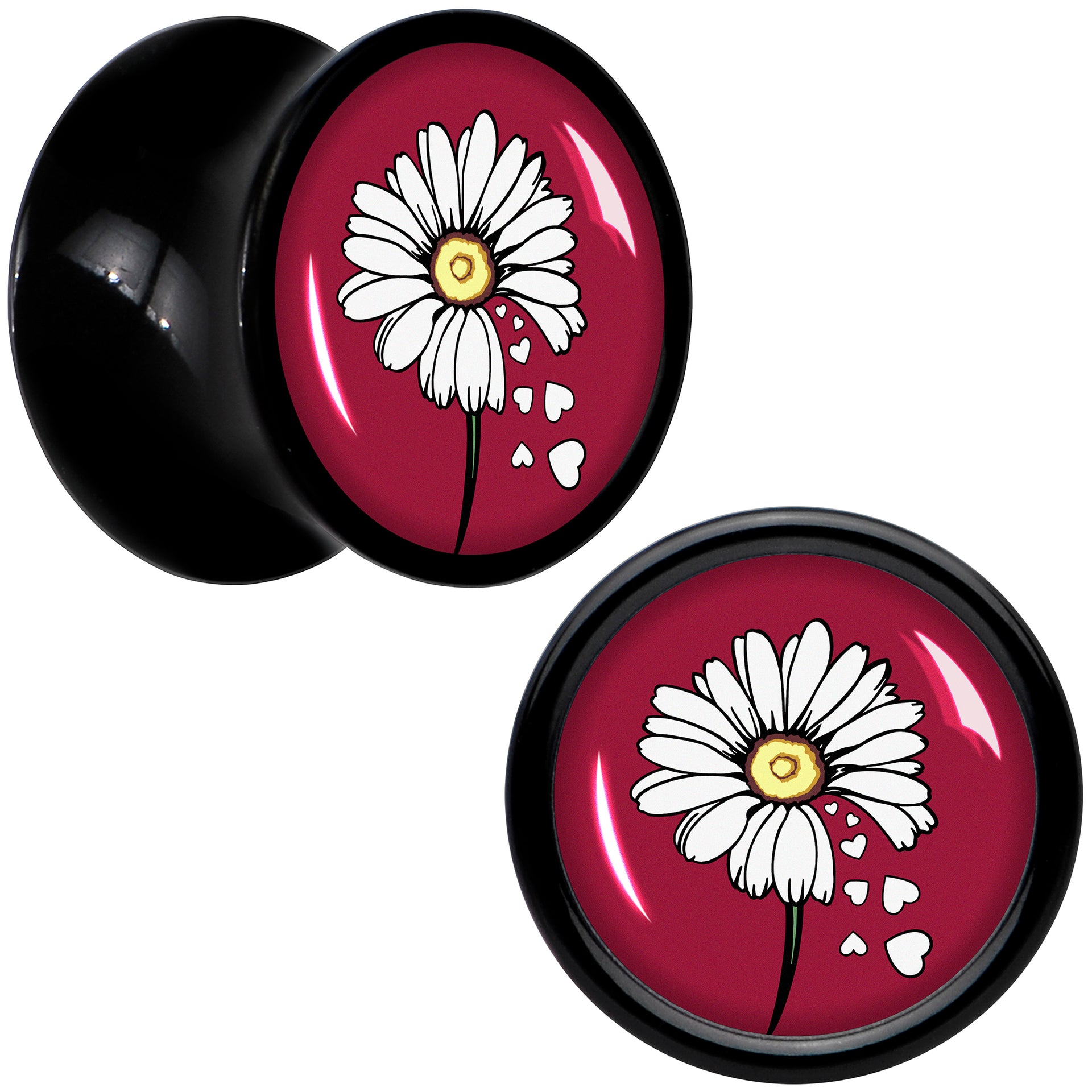 Love Me Not Flower Black Acrylic Saddle Plug Set by Onyx O