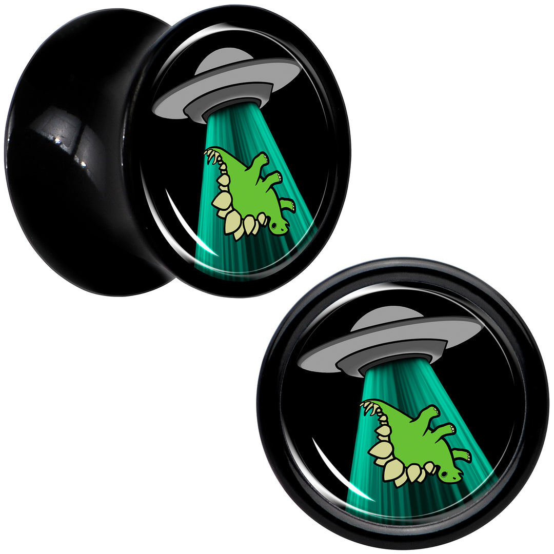 Black Acrylic Alien UFO Dinosaur Abduction Double Flare Plug Set by Onyx O