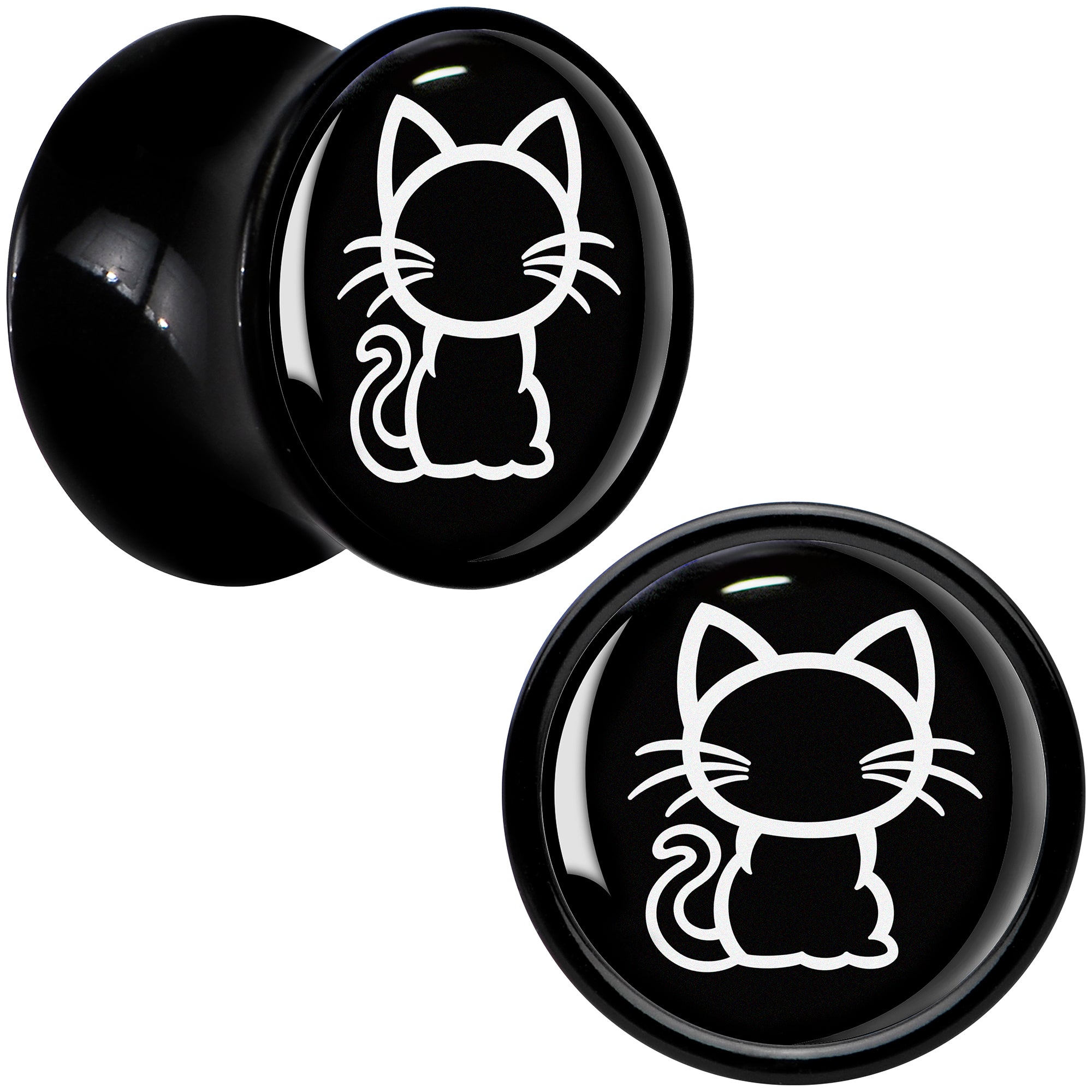 Black and White Kitty Cat Black Acrylic Saddle Plug Set 8mm to 20mm by Onyx O