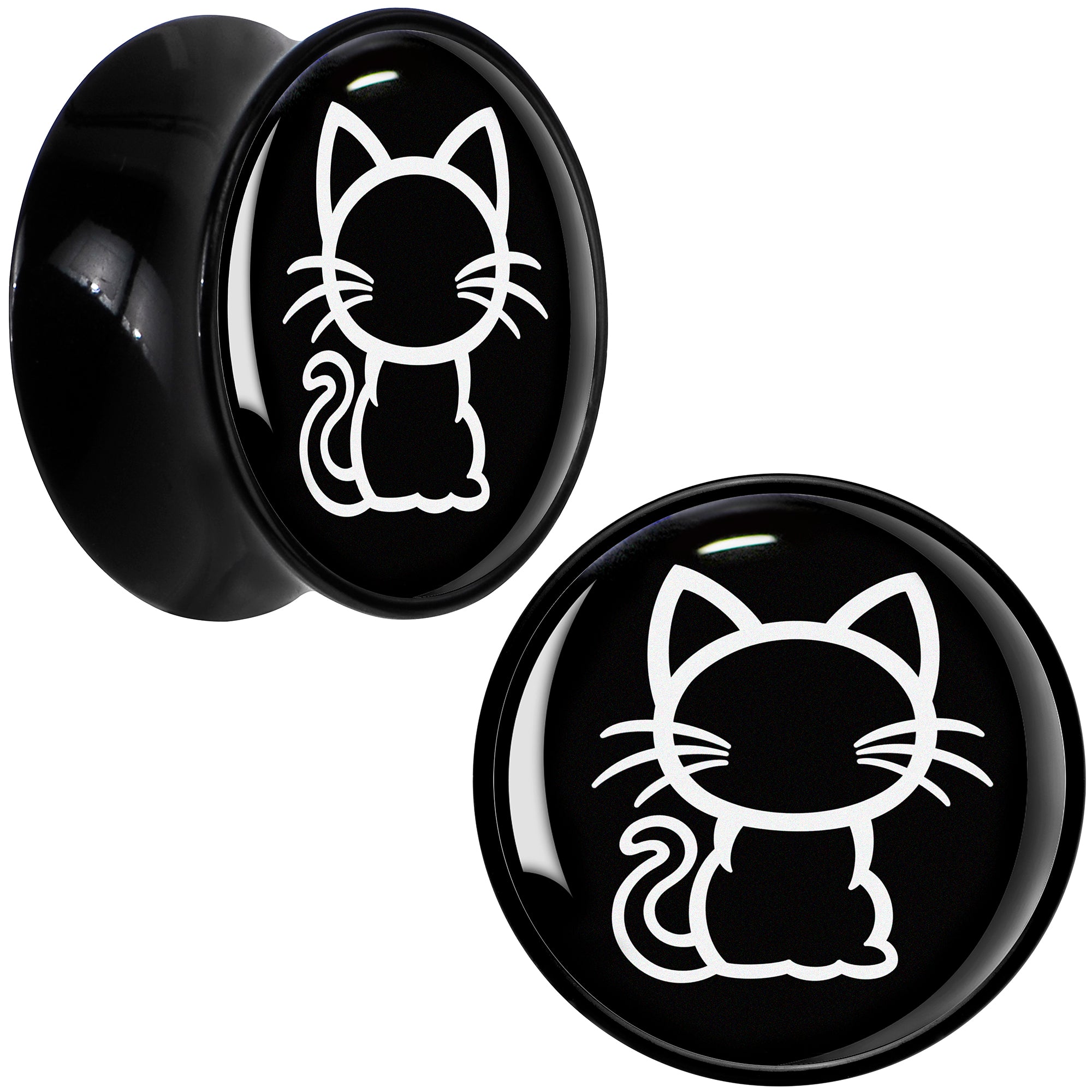 Black and White Kitty Cat Black Acrylic Saddle Plug Set 8mm to 20mm by Onyx O