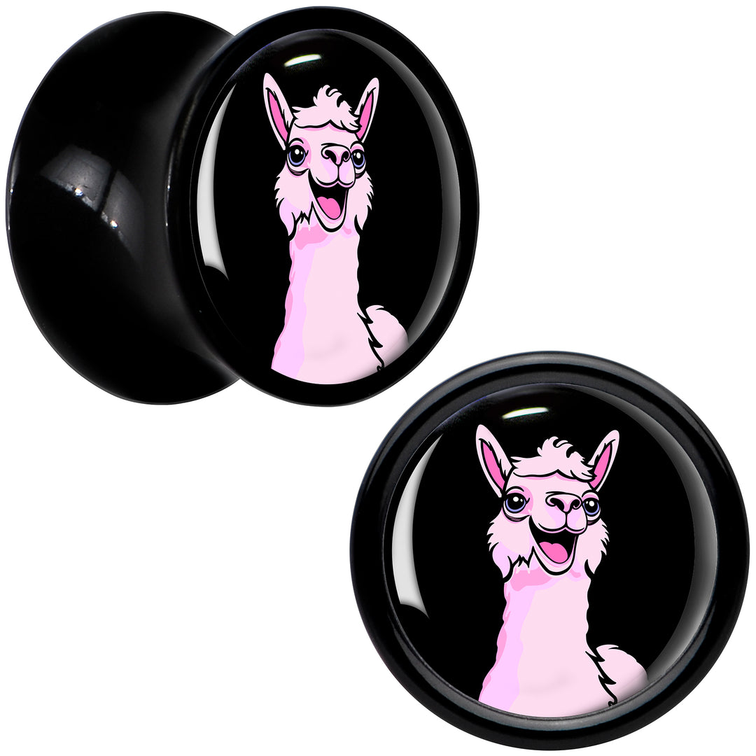 Pink Happy Llama Black Acrylic Saddle Plug Set 8mm to 20mm by Onyx O