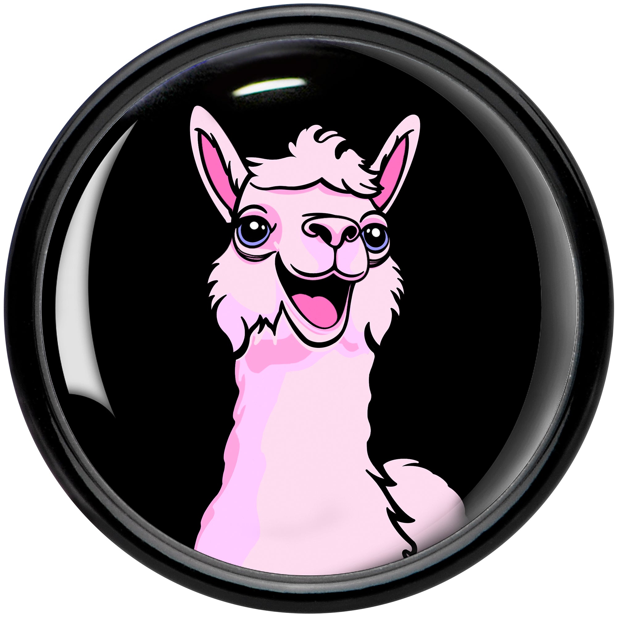 Pink Happy Llama Black Acrylic Saddle Plug Set 8mm to 20mm