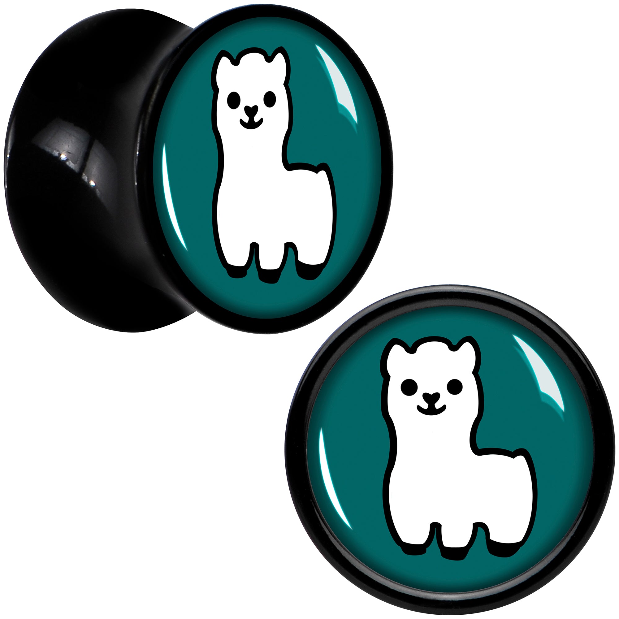 White Llama Black Acrylic Saddle Plug Set 8mm to 20mm by Onyx O