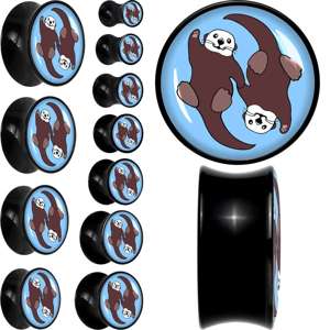 Oh My Otters Animal Black Acrylic Saddle Plug Set by Onyx O