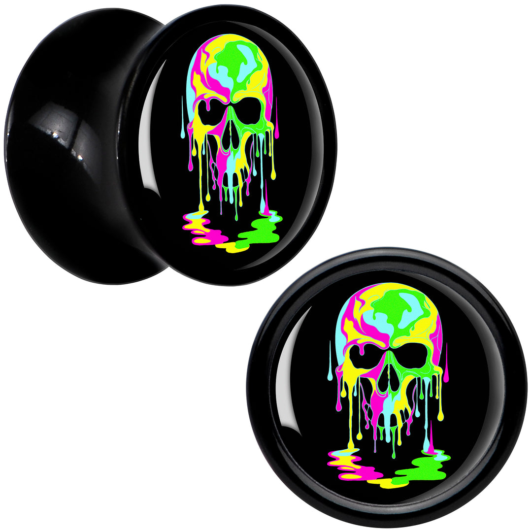 Ultra Bright Melting Skull Black Acrylic Saddle Plug Set by Onyx O