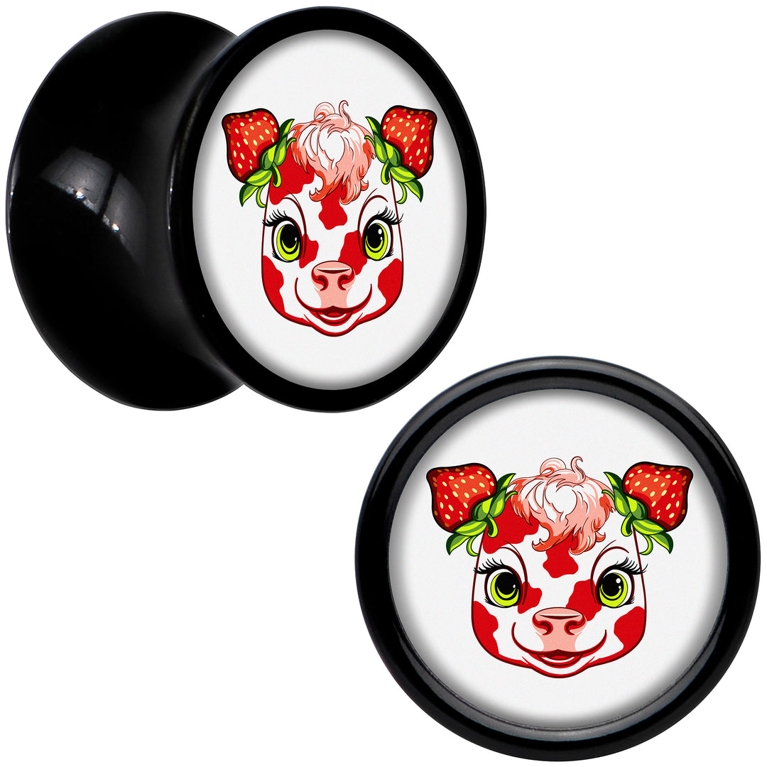 Stawberry Cow Black Acrylic Saddle Plug Set 8mm to 20mm by Onyx O