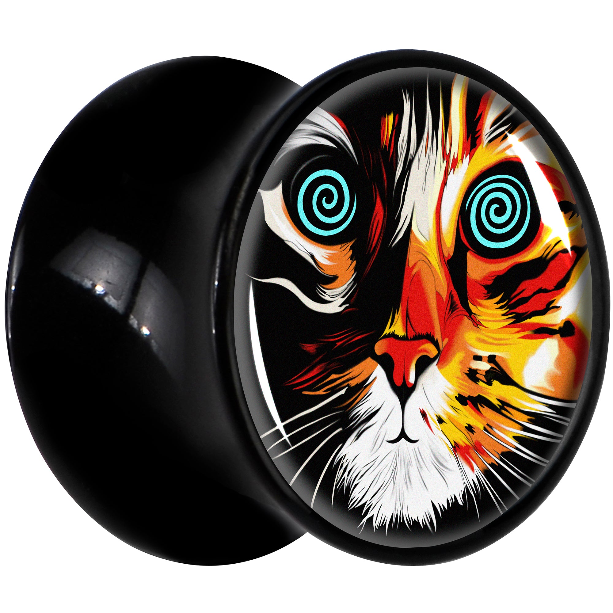 Colorful Trippy Cat Black Acrylic Saddle Plug Set 8mm to 20mm