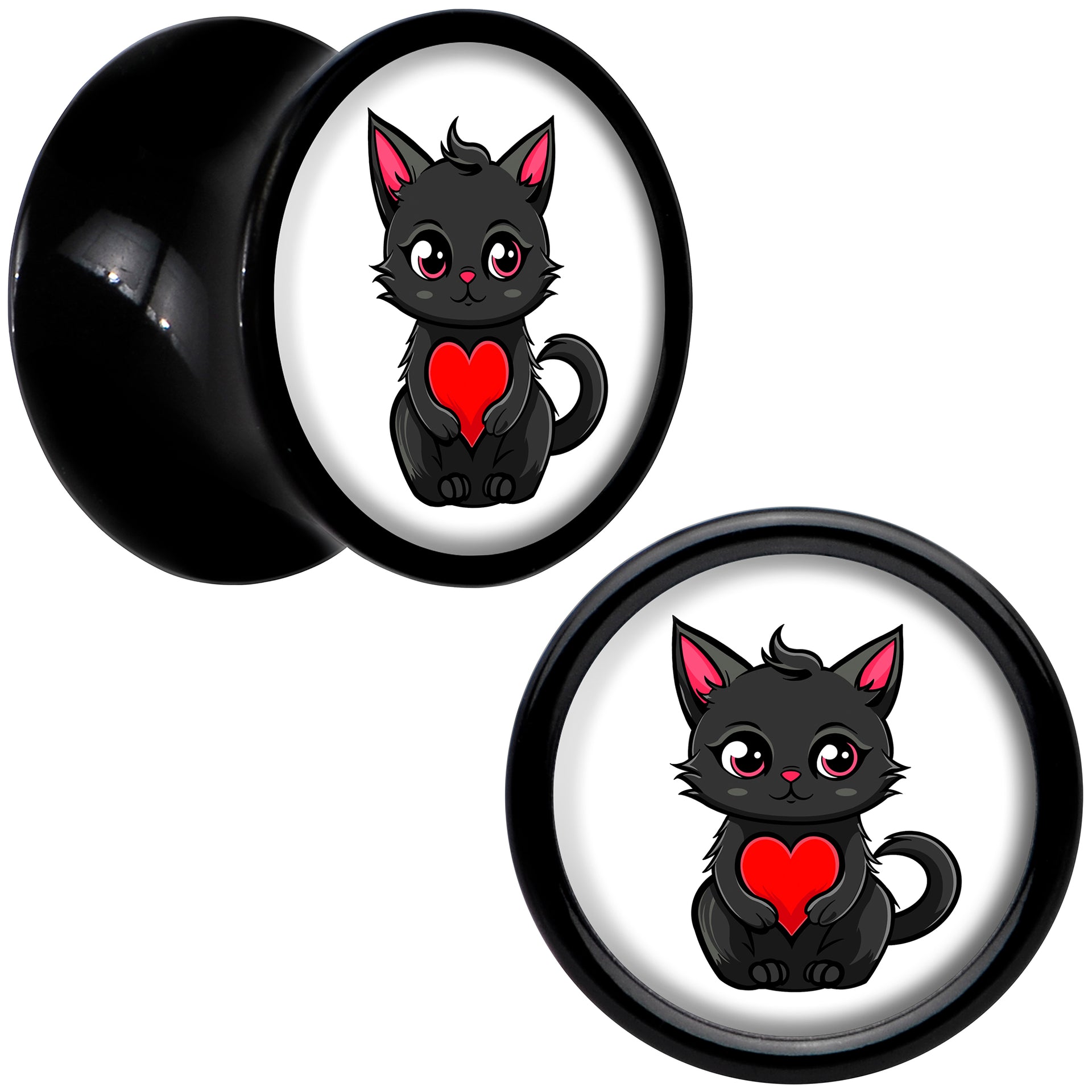 Valentine Cat Black Acrylic Saddle Plug Set by Onyx O