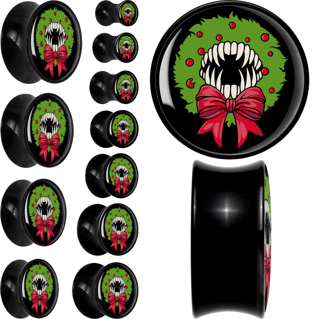 Holiday Vampire Wreath Black Acrylic Saddle Plug Set by Onyx O