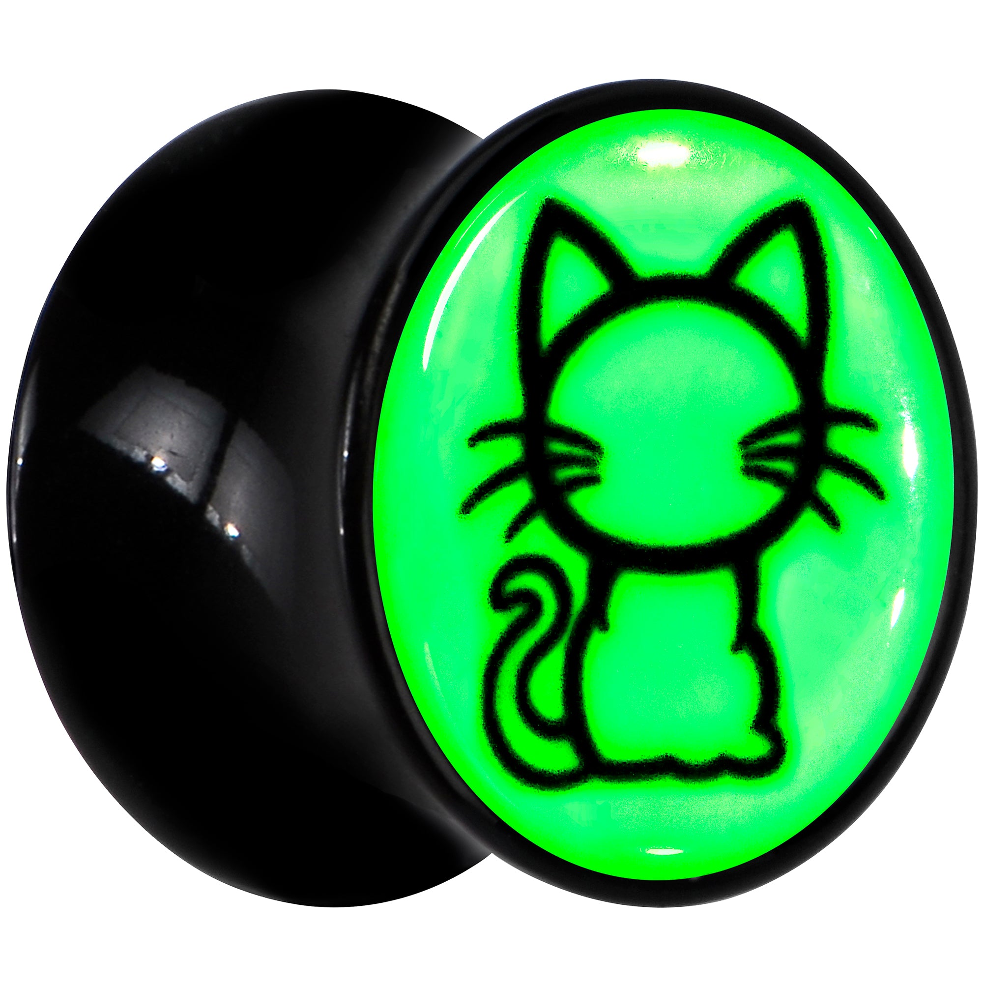 Glow in the Dark Kitty Cat Black Acrylic Saddle Plug Set 8mm to 20mm
