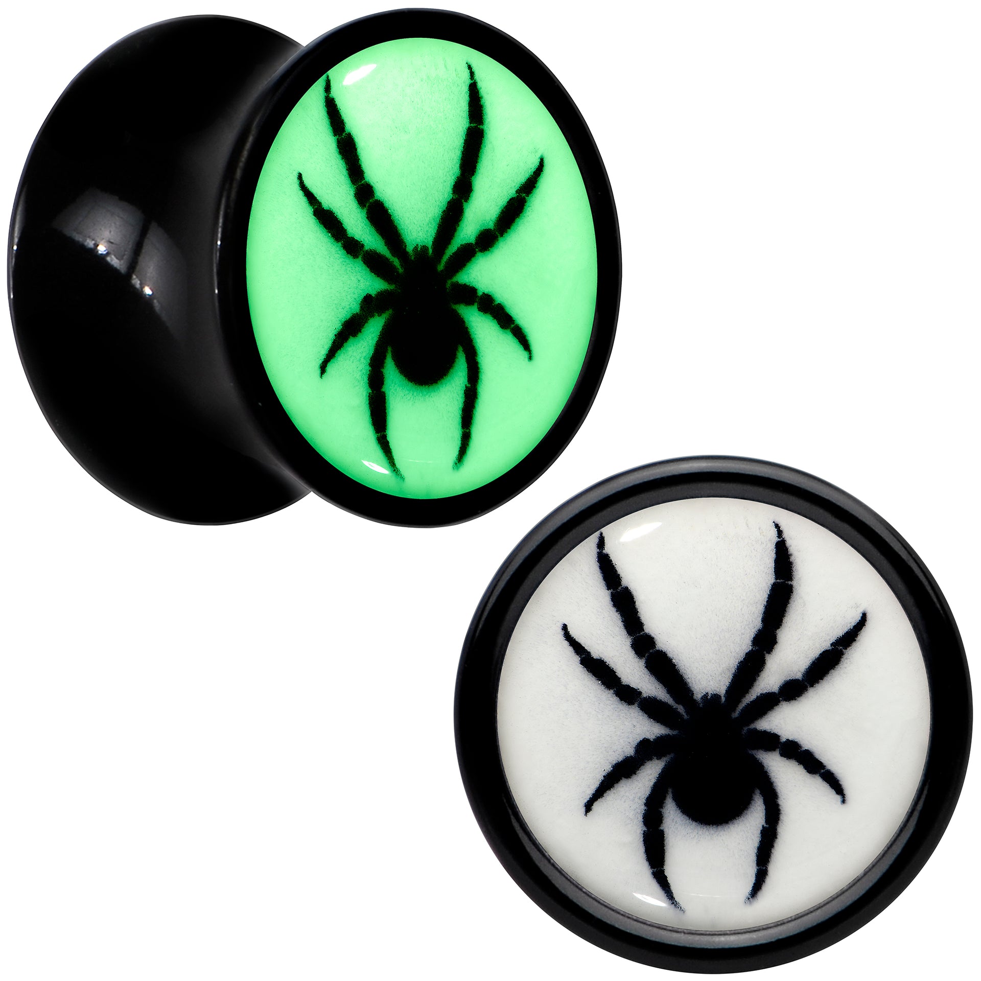 Black Acrylic Widow Spider Glow in the Dark Double Flare Plug Set by Onyx O