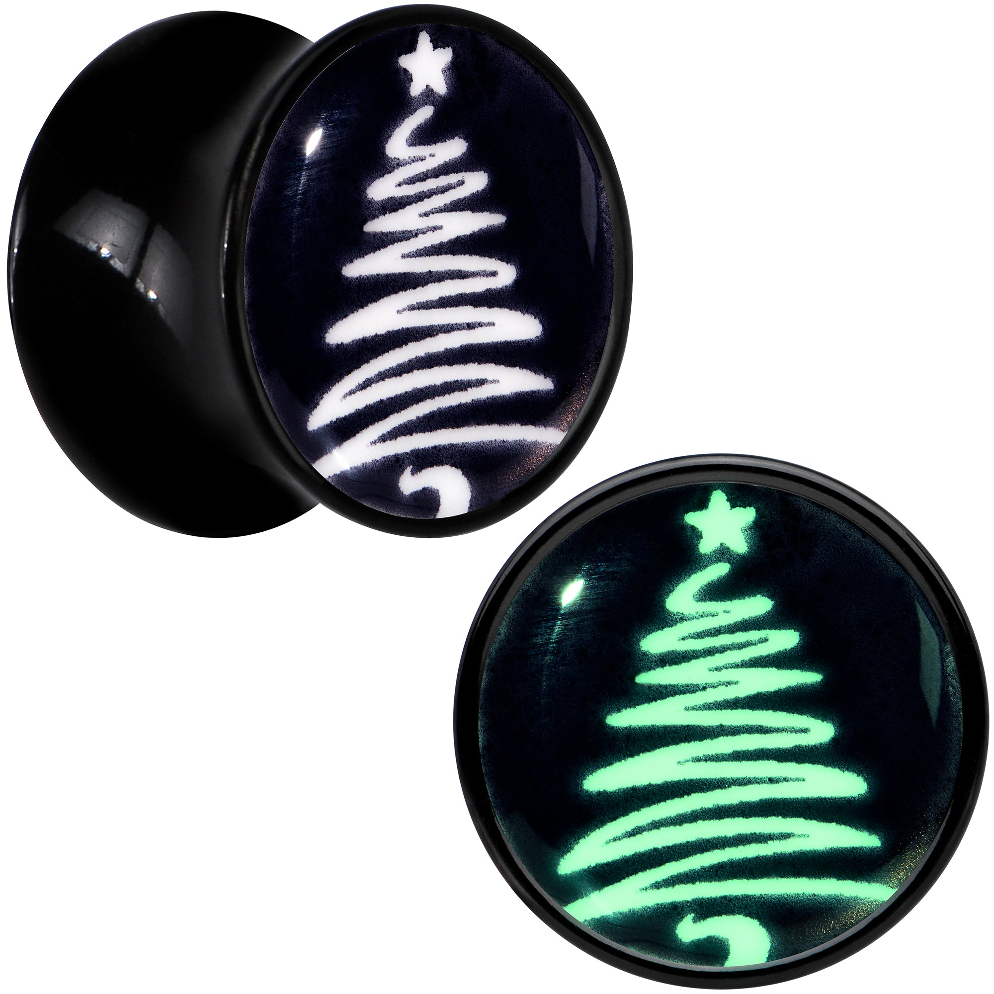 Glow in the Dark Holiday Christmas Tree Acrylic Saddle Plug Set by Onyx O
