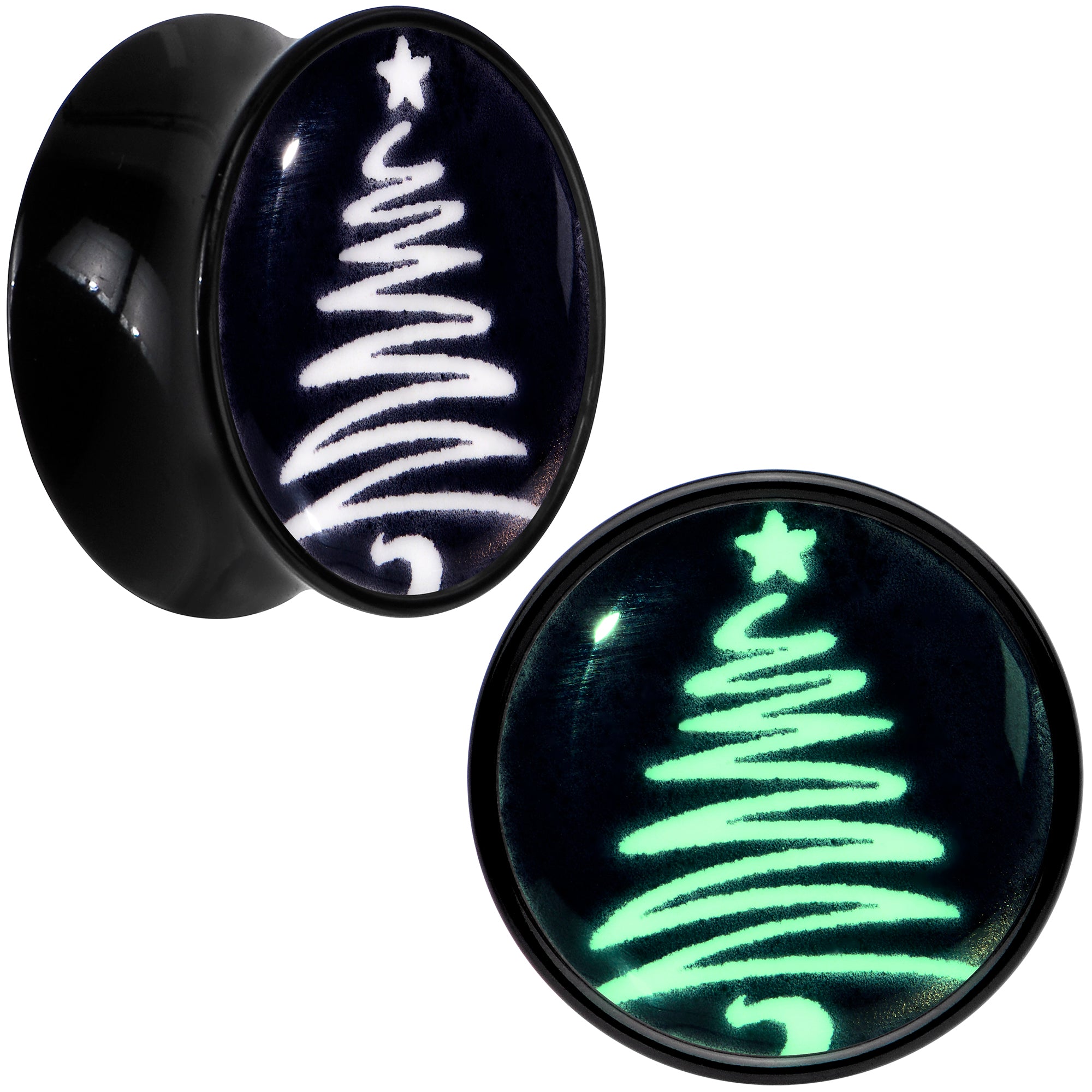 Glow in the Dark Holiday Christmas Tree Acrylic Saddle Plug Set by Onyx O