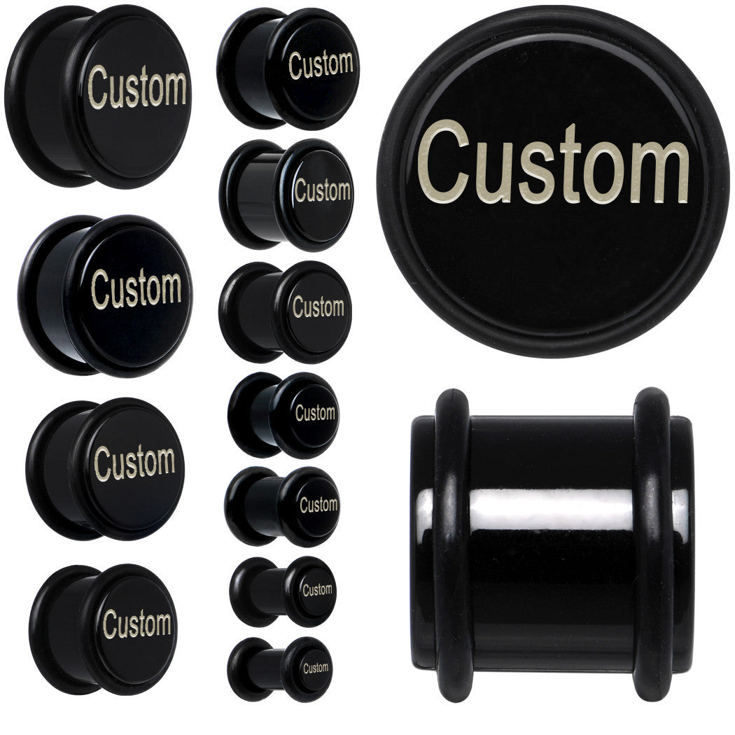 Custom No.1 Black Acrylic Personalized Plug (buy 2 for a pair)