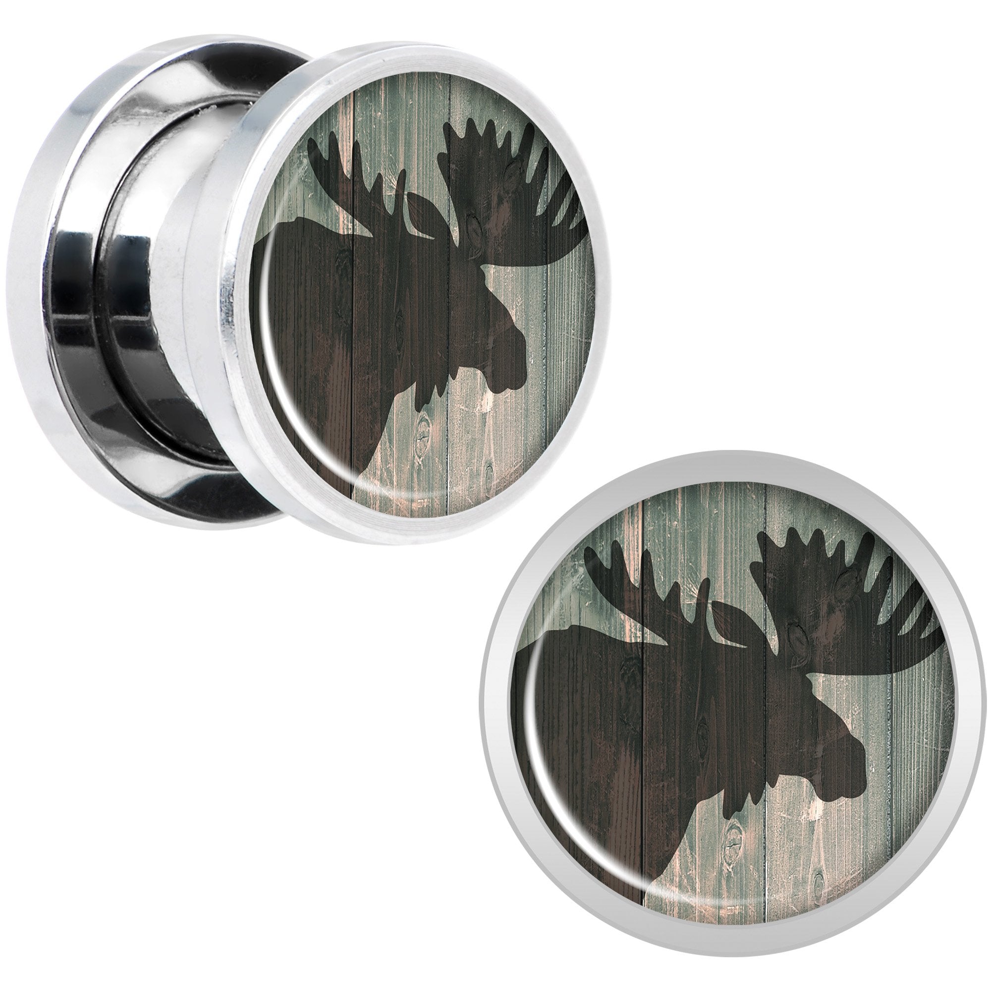 Holiday Rustic Wood Moose Screw Fit Plug Set Sizes 5mm to 20mm