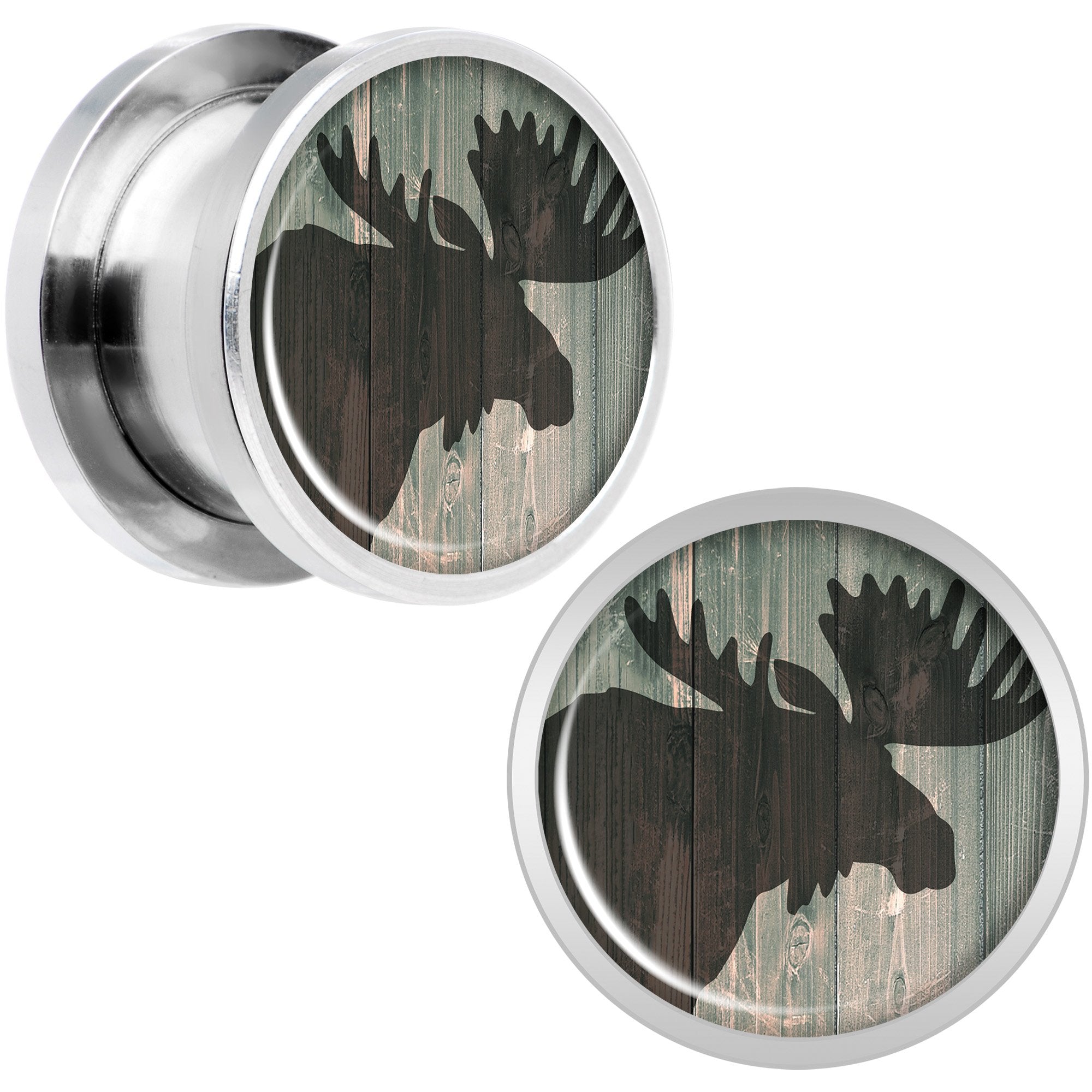Holiday Rustic Wood Moose Screw Fit Plug Set Sizes 5mm to 20mm