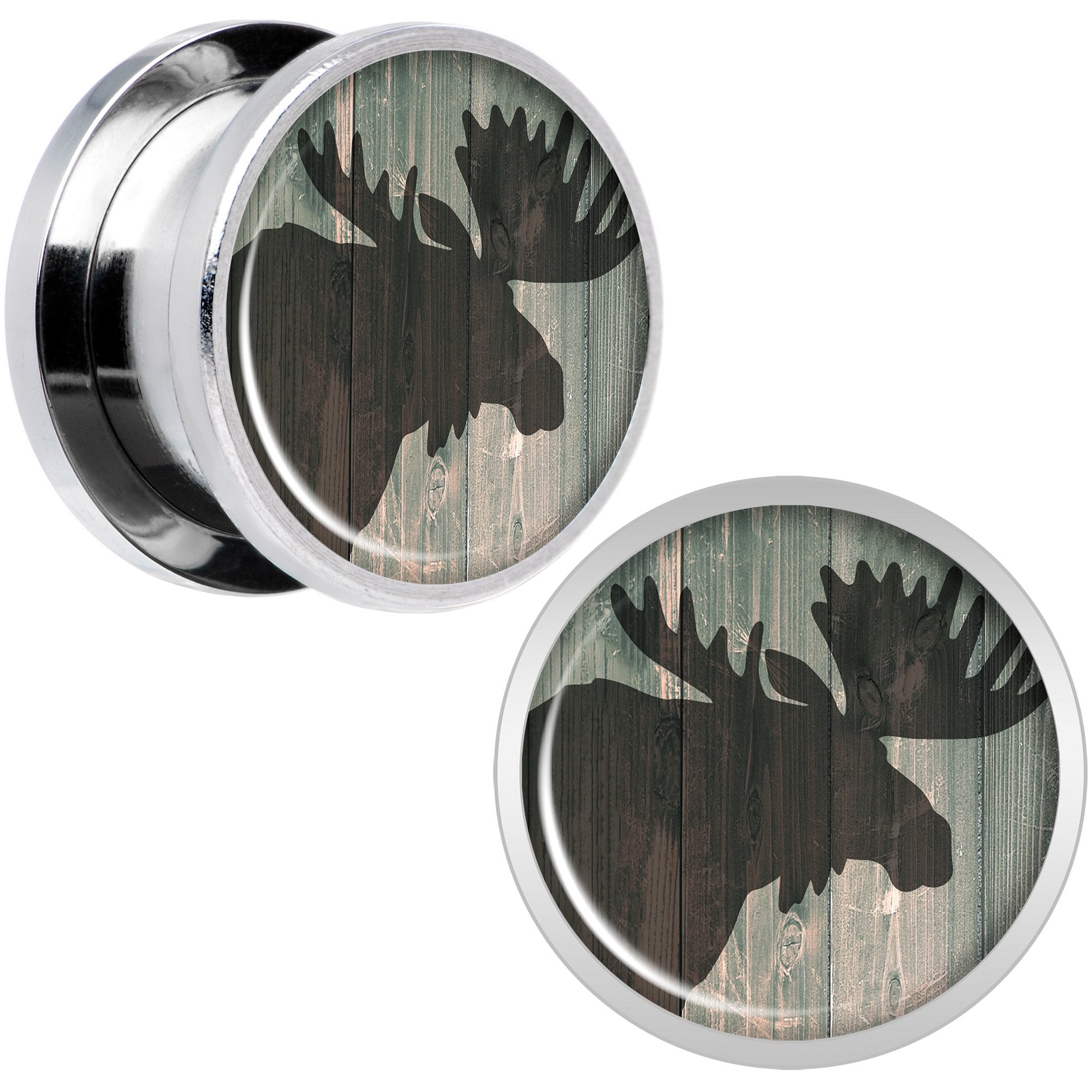 Holiday Rustic Wood Moose Screw Fit Plug Set Sizes 5mm to 20mm