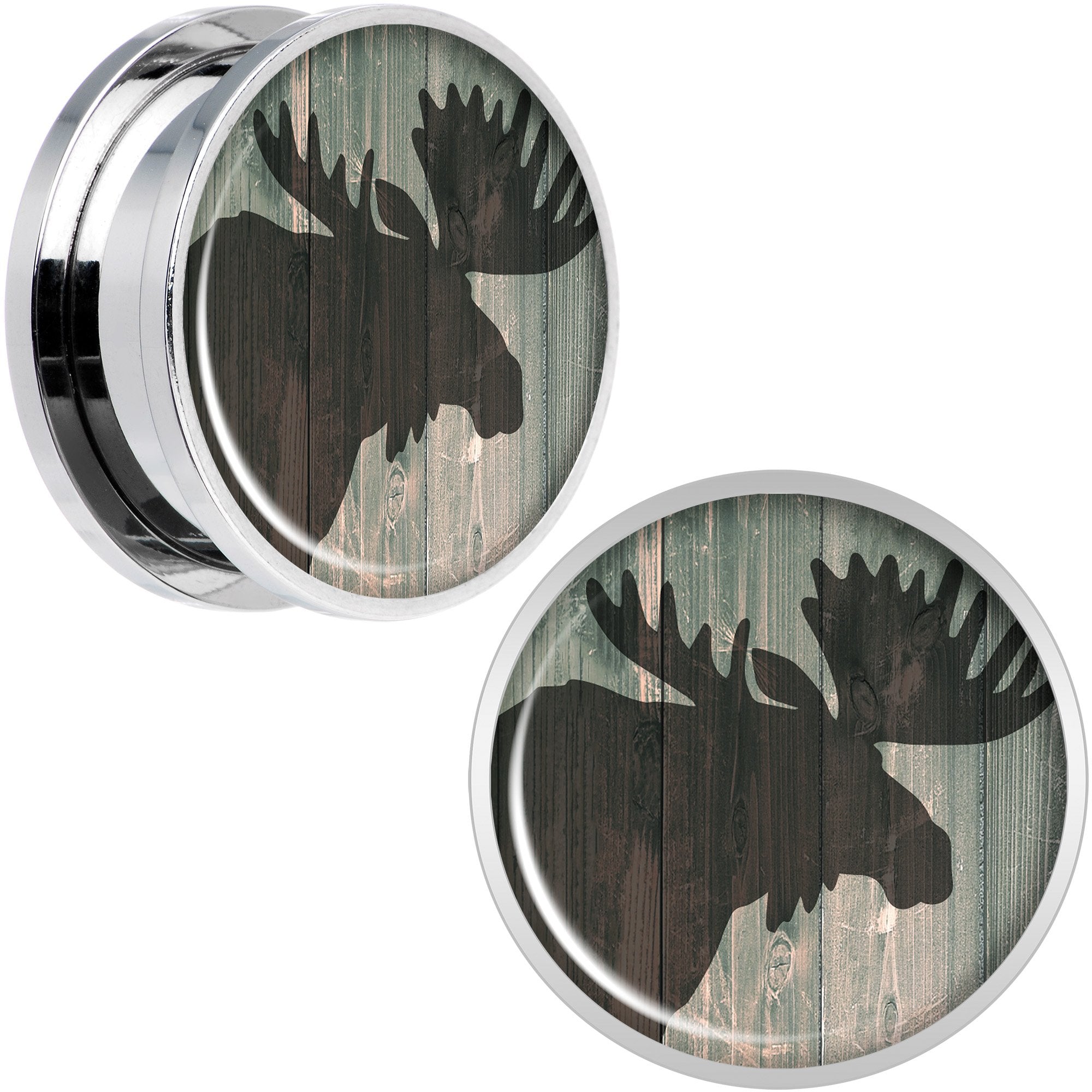 Holiday Rustic Wood Moose Screw Fit Plug Set Sizes 5mm to 20mm