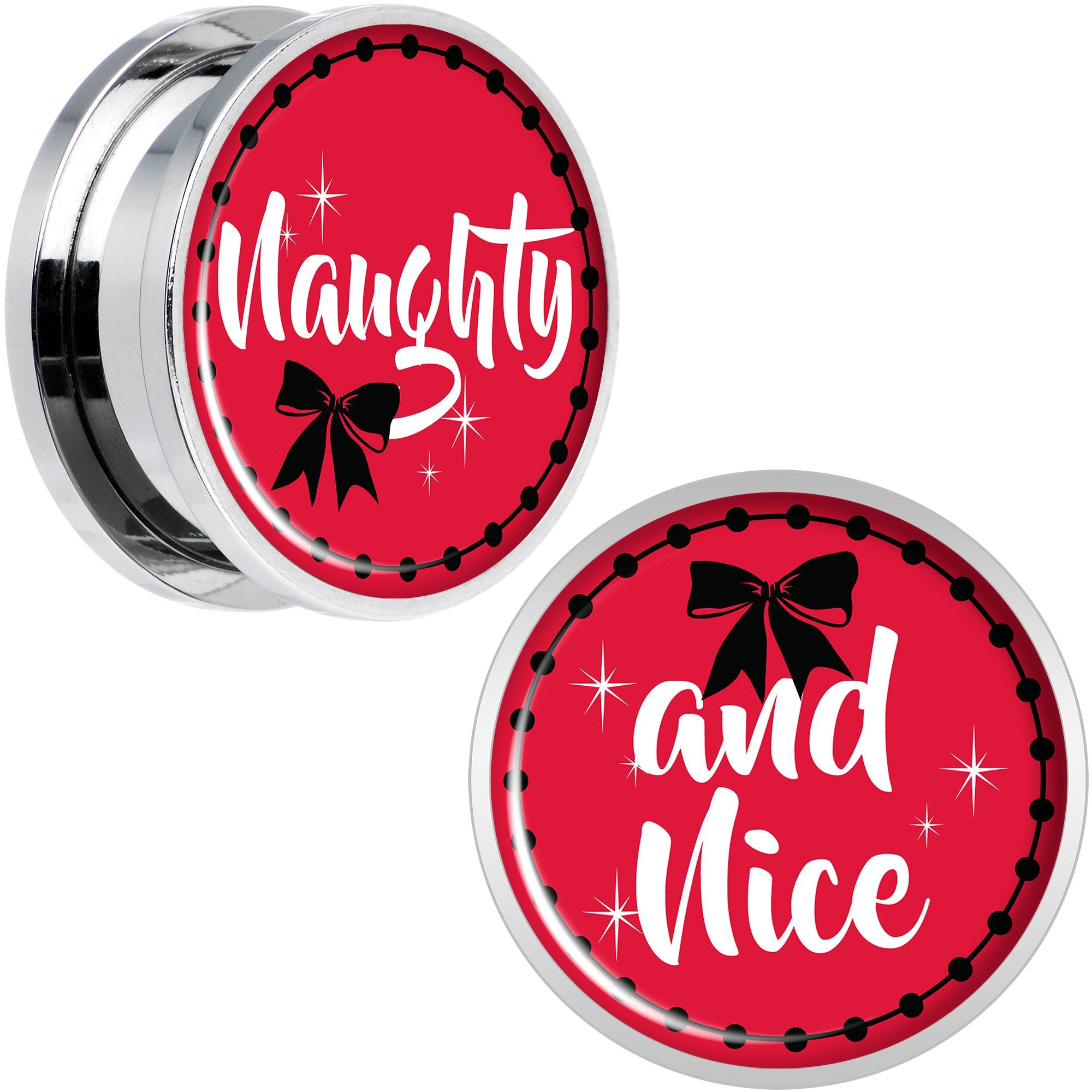 Red Holiday Naughtyy and Nice Screw Fit Plug Set Sizes 6mm to 20mm