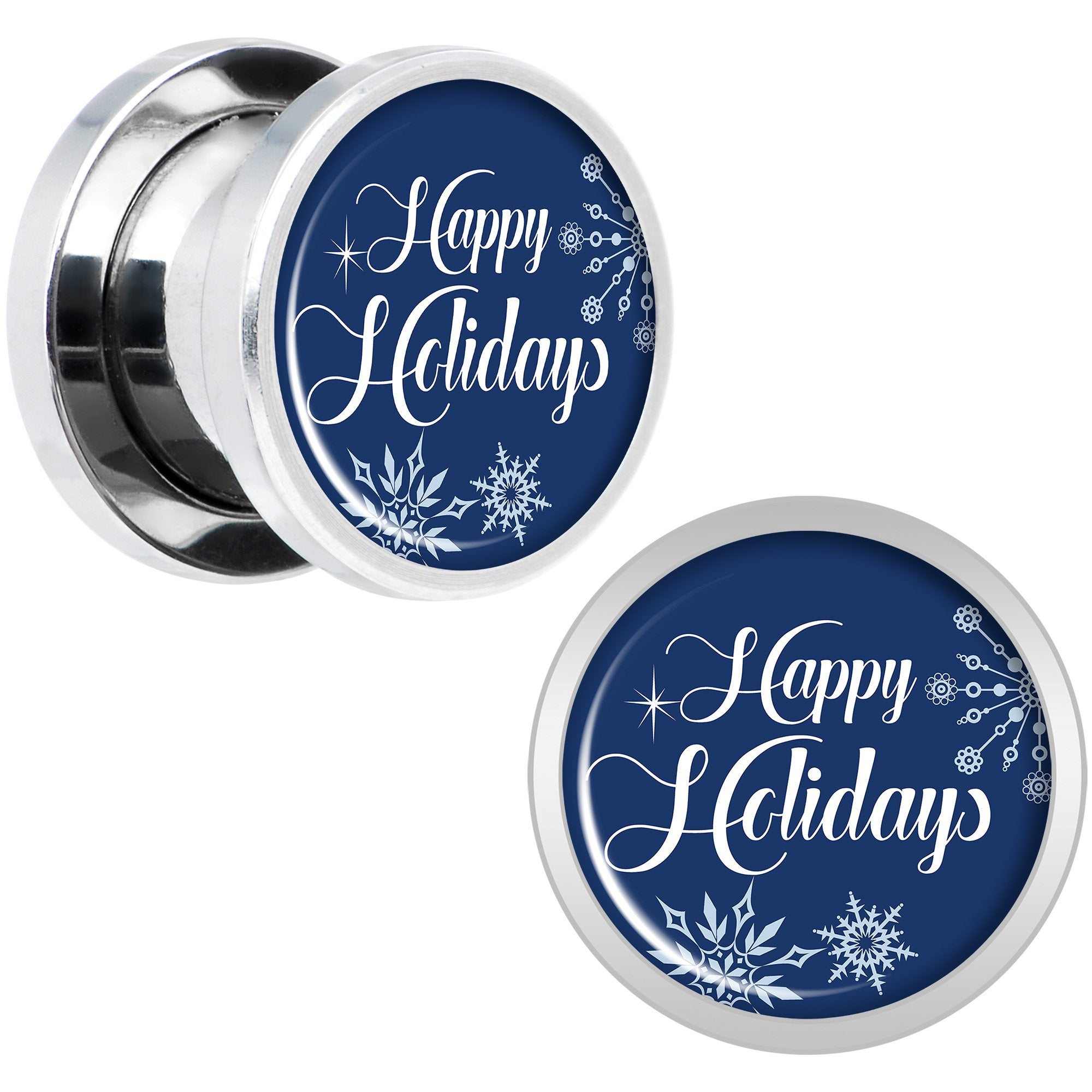 Happy Holidays Snowflake Screw Fit Plug Set Sizes 6mm to 20mm