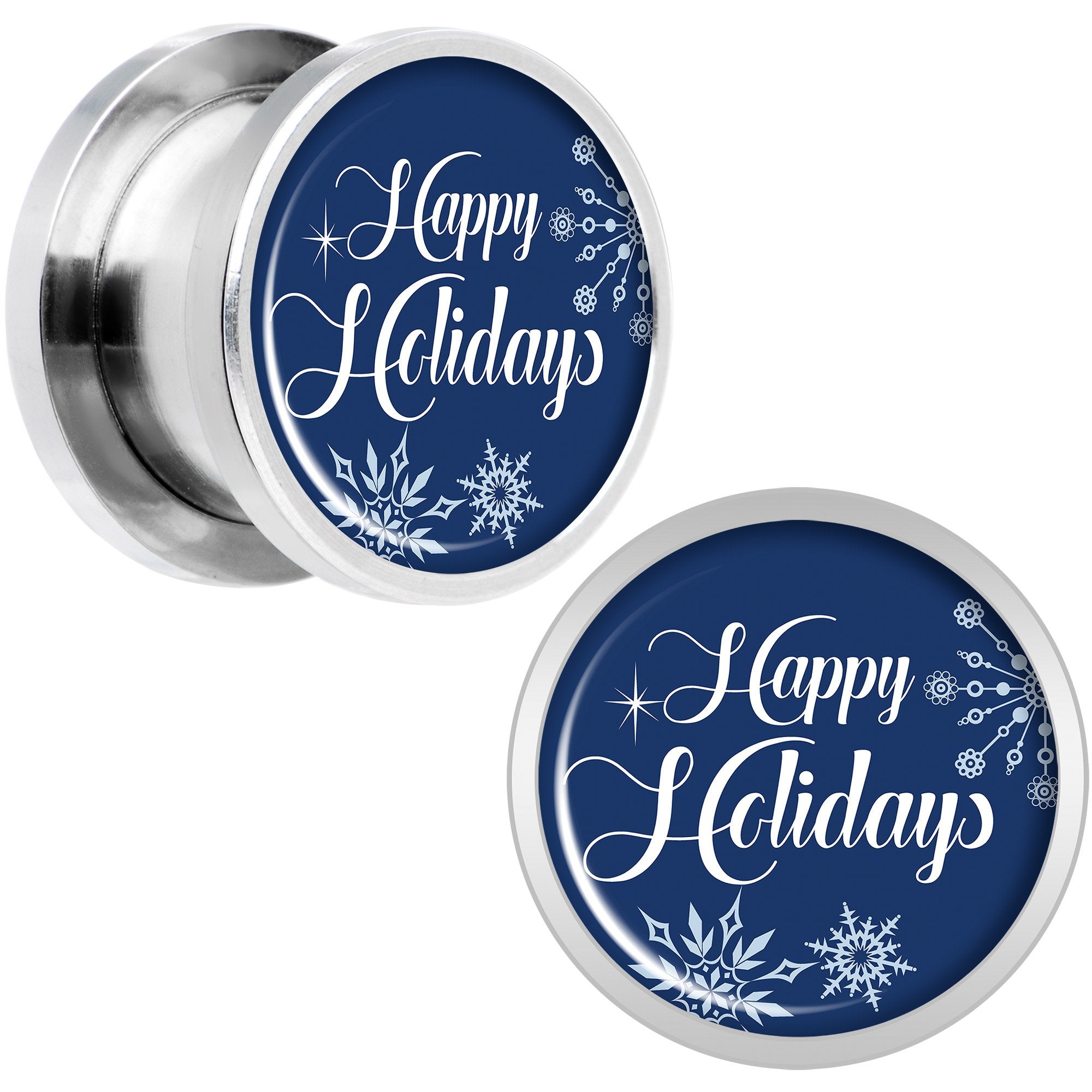 Happy Holidays Snowflake Screw Fit Plug Set Sizes 6mm to 20mm