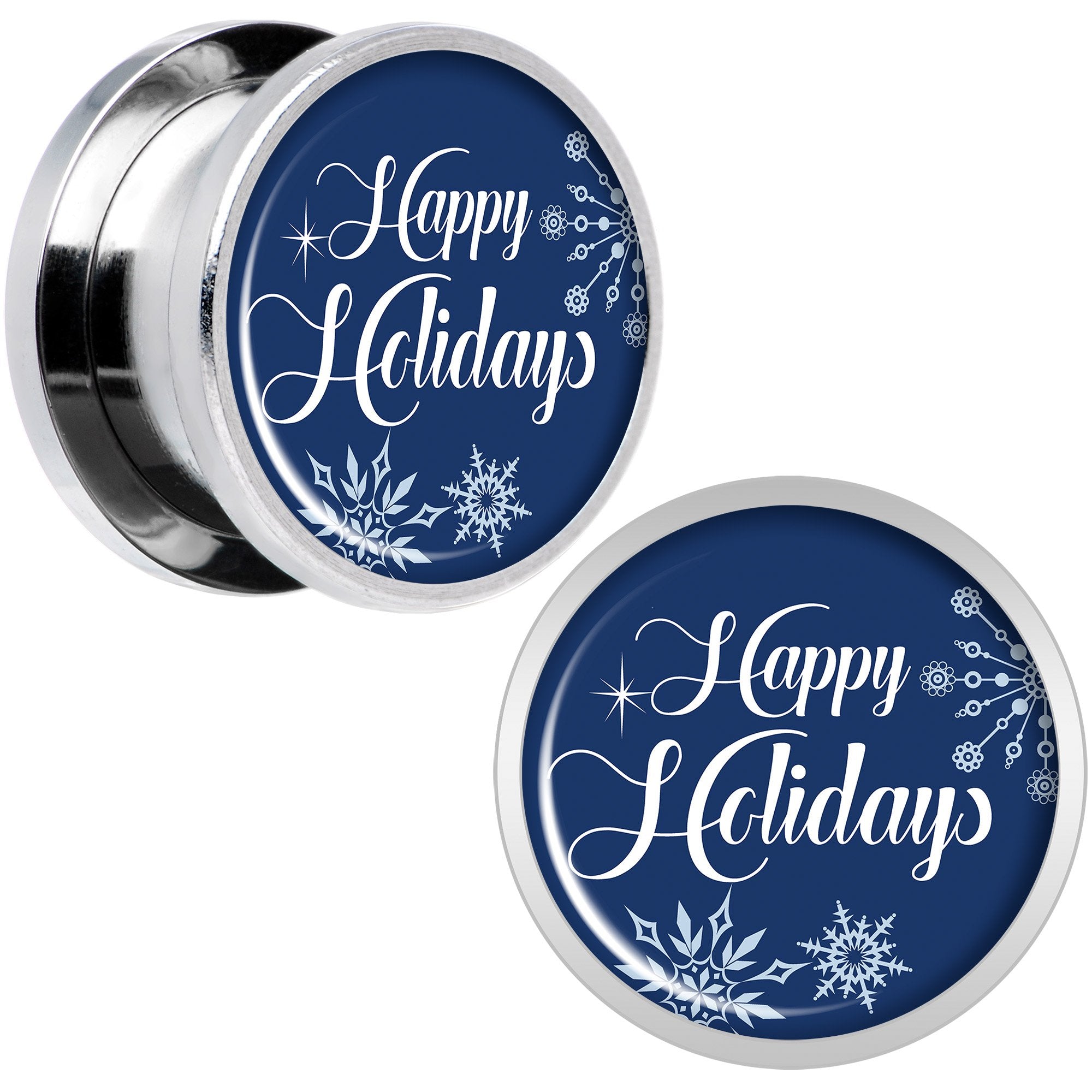 Happy Holidays Snowflake Screw Fit Plug Set Sizes 6mm to 20mm