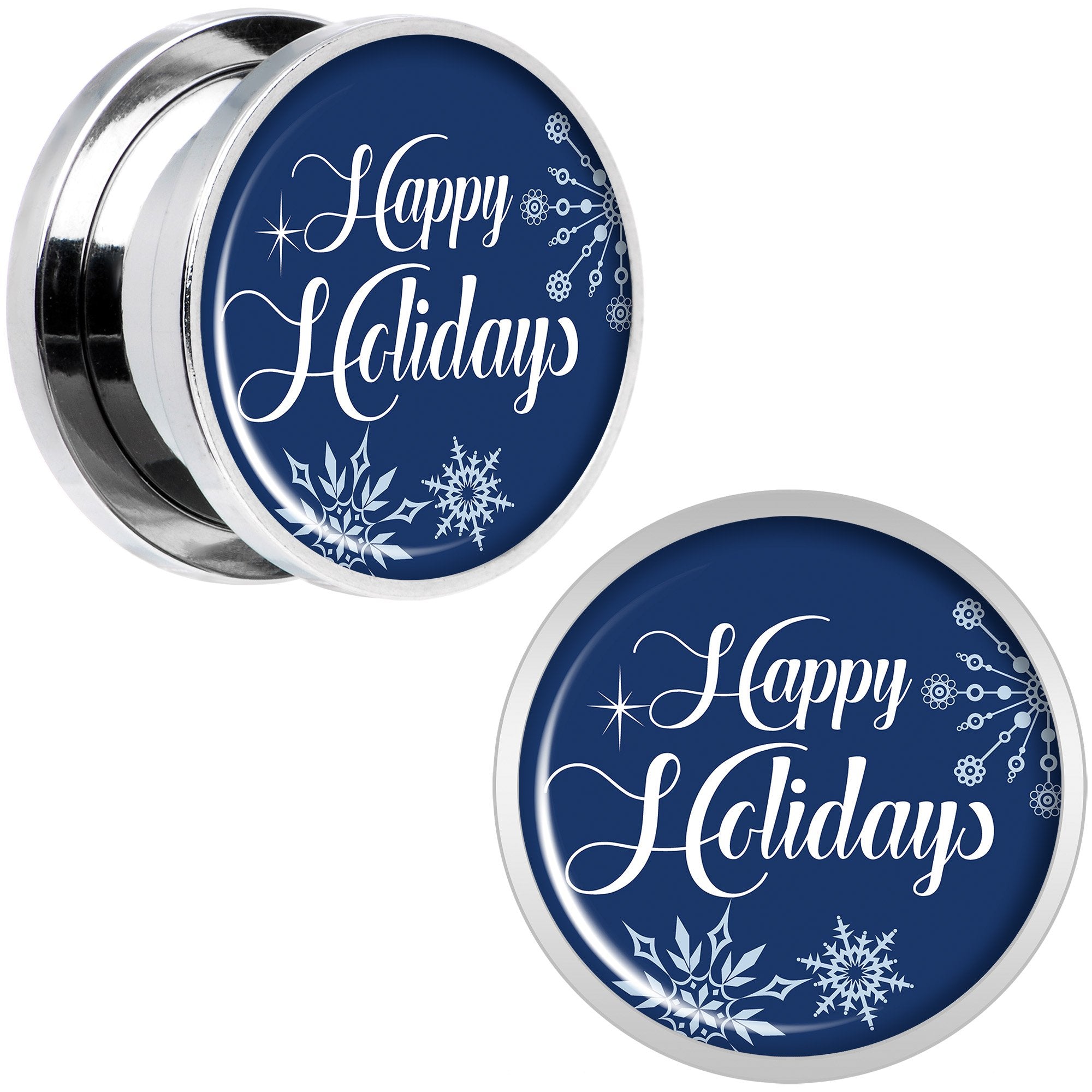 Happy Holidays Snowflake Screw Fit Plug Set Sizes 6mm to 20mm