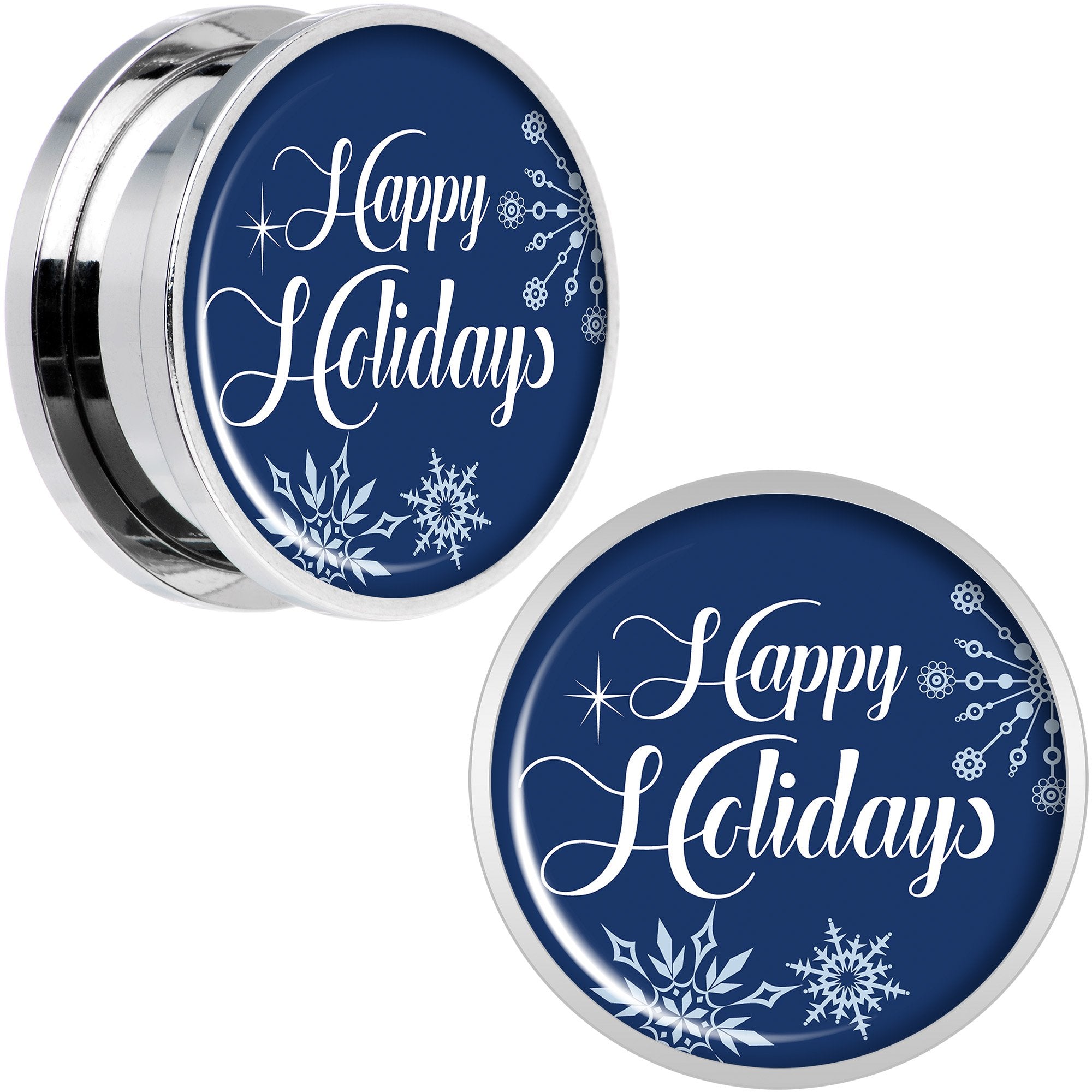 Happy Holidays Snowflake Screw Fit Plug Set Sizes 6mm to 20mm