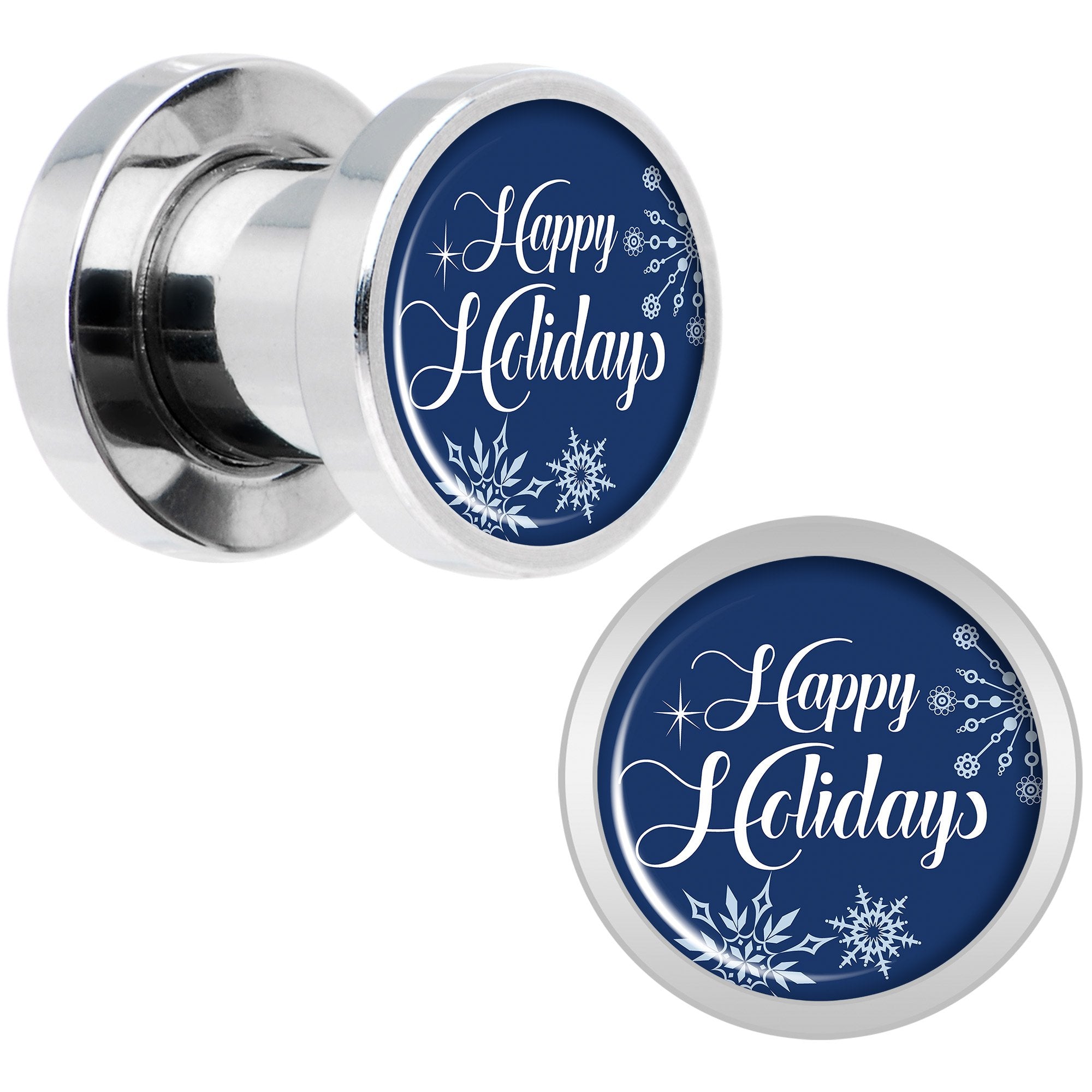 Happy Holidays Snowflake Screw Fit Plug Set Sizes 6mm to 20mm