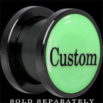 Custom Personalized Glow in the Dark Screw Fit Plug in Anodized Black Titanium - buy 2 for a pair
