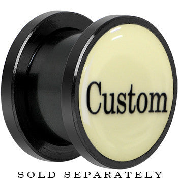 Custom Personalized Glow in the Dark Screw Fit Plug in Anodized Black Titanium - buy 2 for a pair