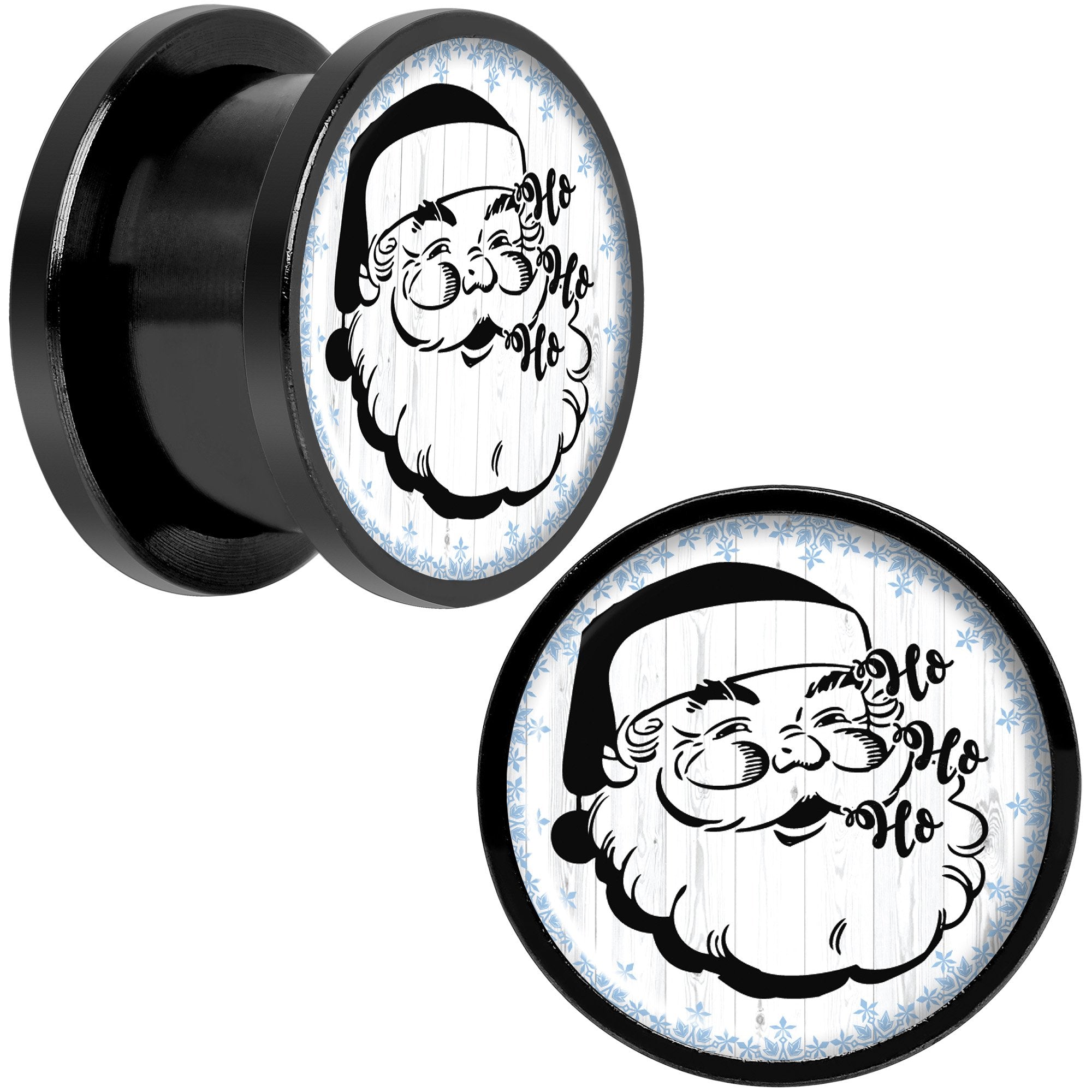 Christmas Retro Santa Ho Ho Ho Black Screw Fit Plug Set Sizes 5mm to 20mm