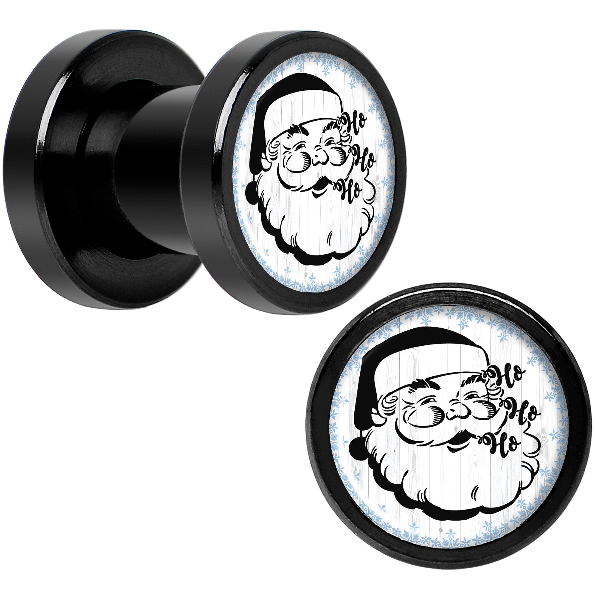Christmas Retro Santa Ho Ho Ho Black Screw Fit Plug Set Sizes 5mm to 20mm
