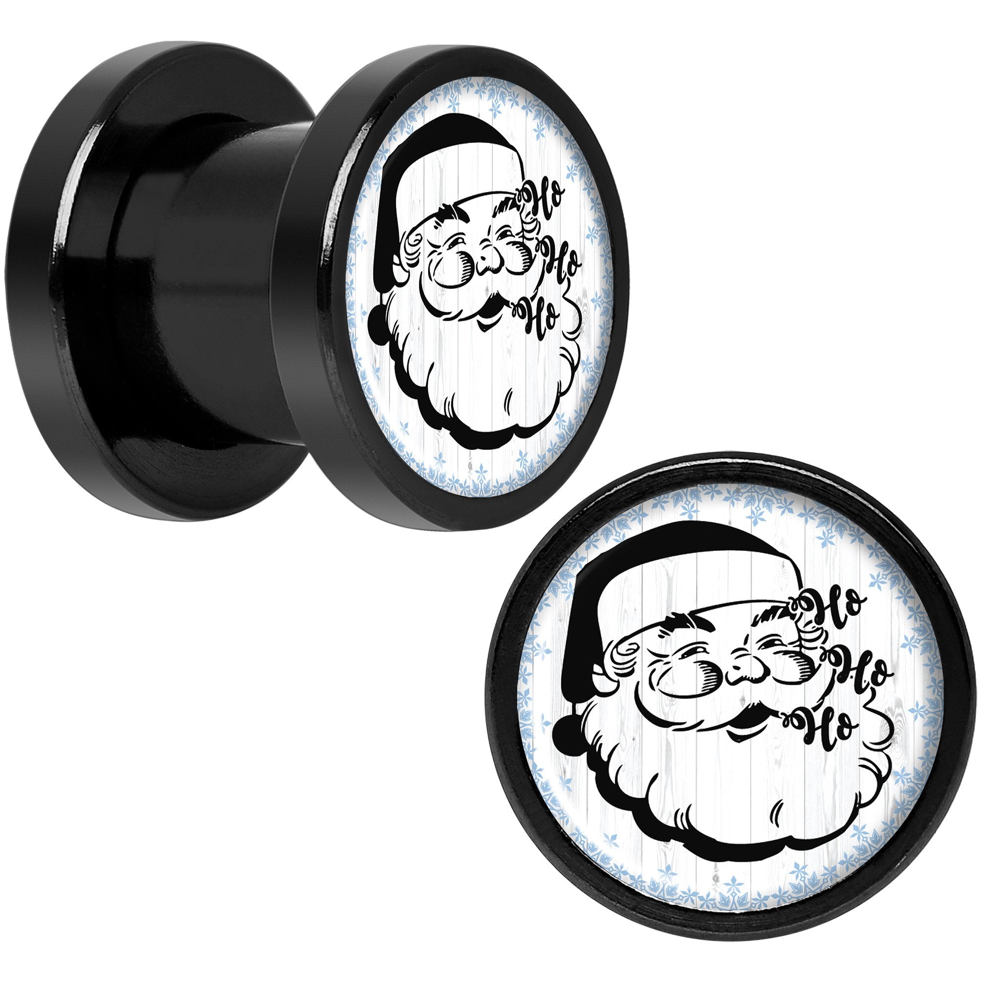 Christmas Retro Santa Ho Ho Ho Black Screw Fit Plug Set Sizes 5mm to 20mm